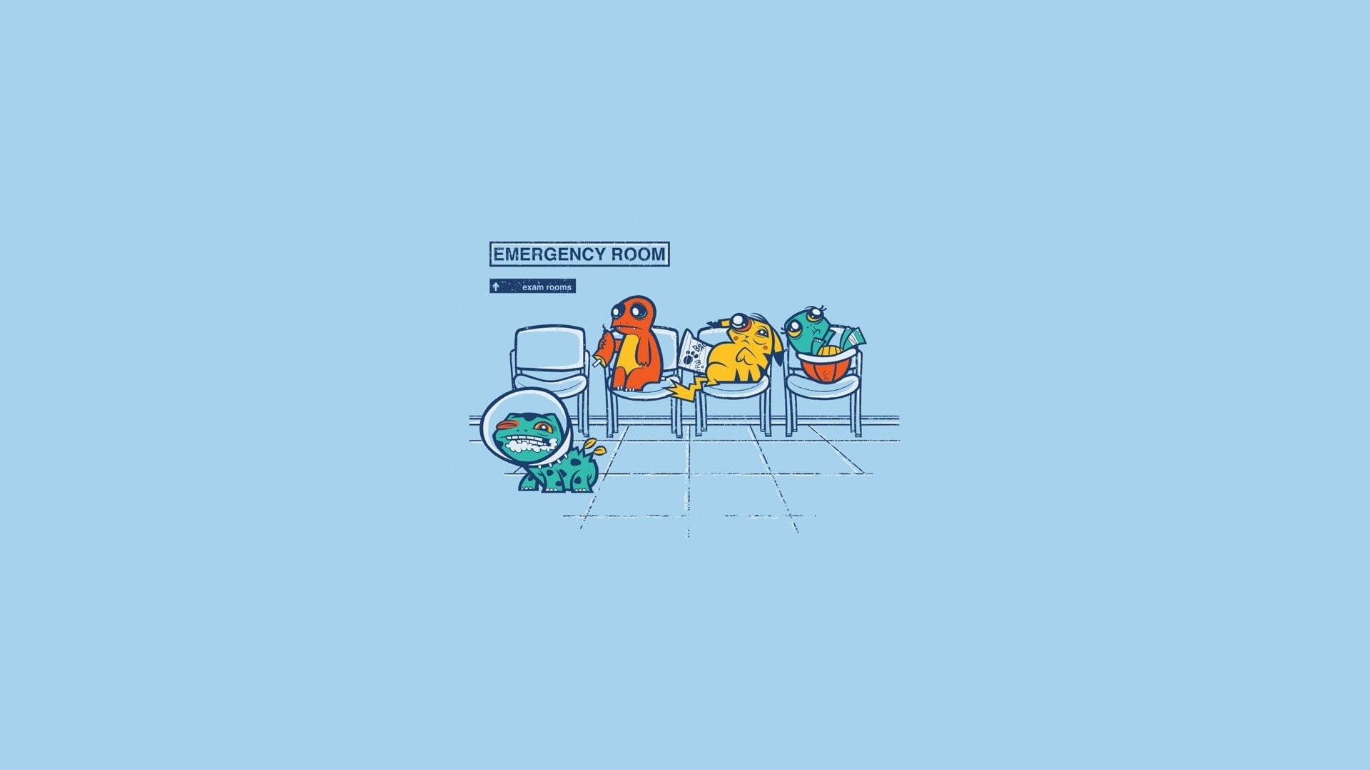 pokemon, 1080P, solid, room, abstract, simple, squirtle, pikachu, charmander, bulbasaur, emergency, simplistic, HD Wallpaper