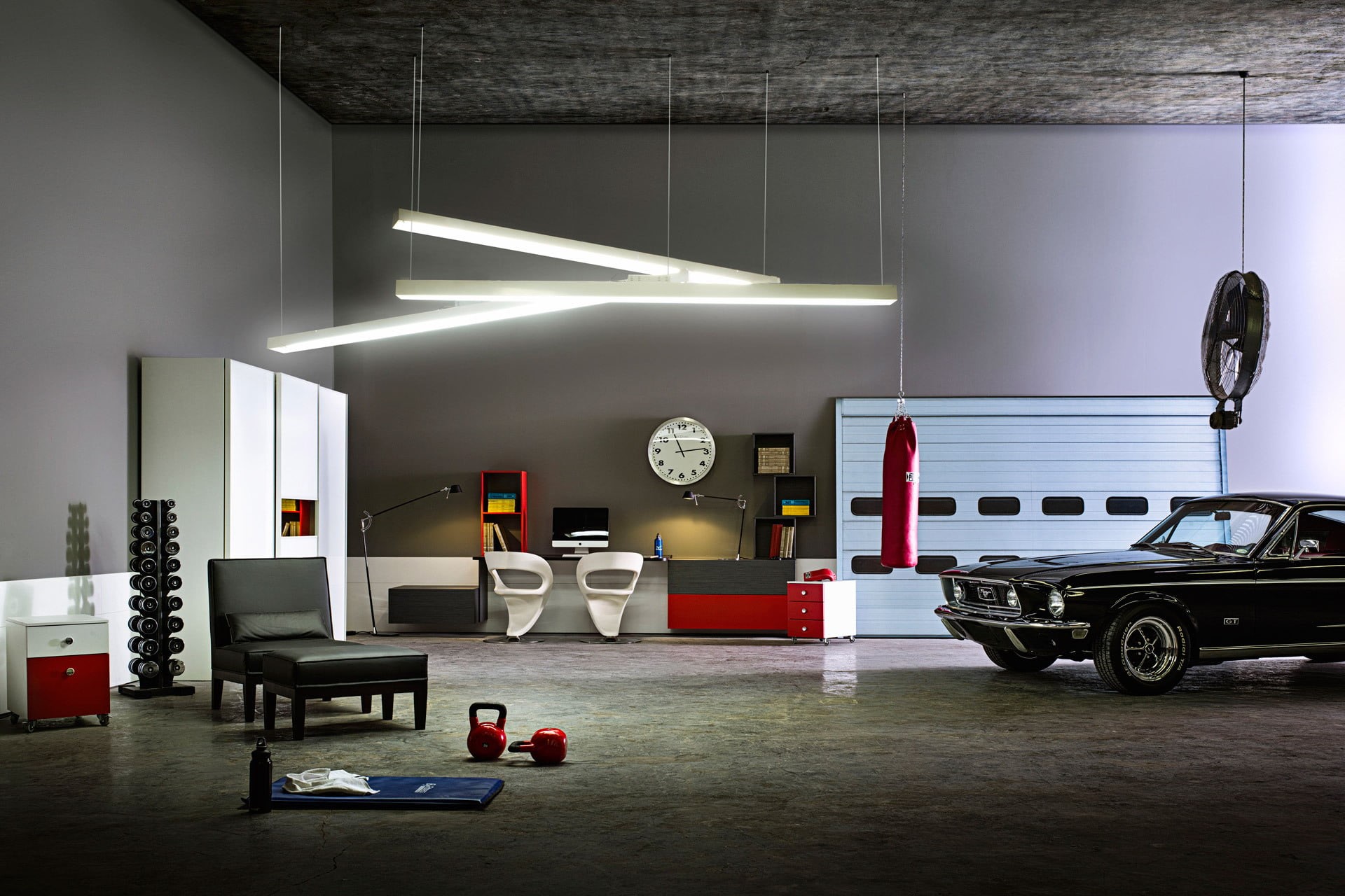 interior, modern, 1080P, Ford Mustang, electric Lamp, seat, domestic Room, equipment, chair, decor, home Interior, black, comfortable, design, indoors, HD Wallpaper