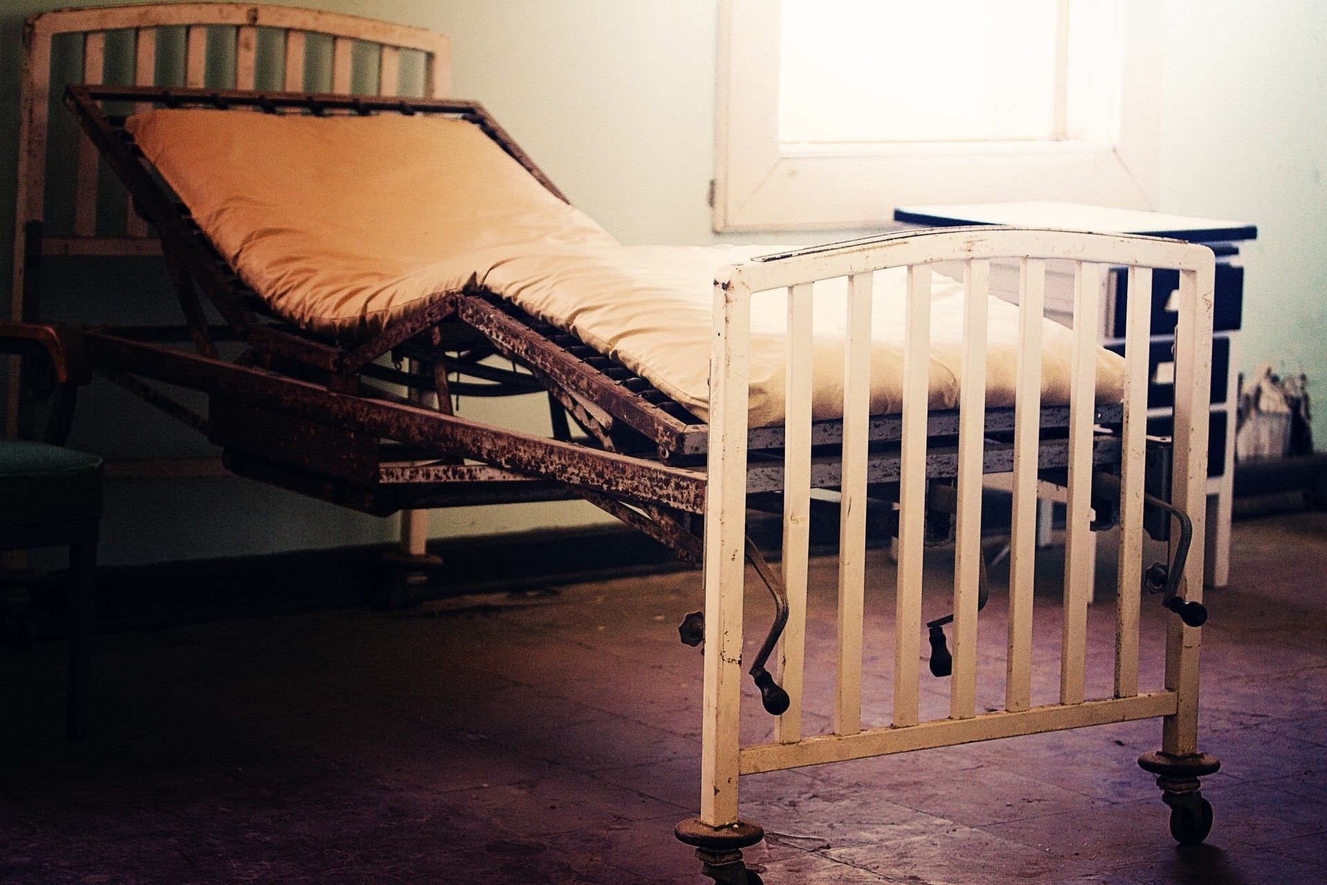 care, bariatric, old building, medical, domestic room, animal, illness, home interior, hospital bed, table, hospital, pets, no people, wood - material, HD Wallpaper