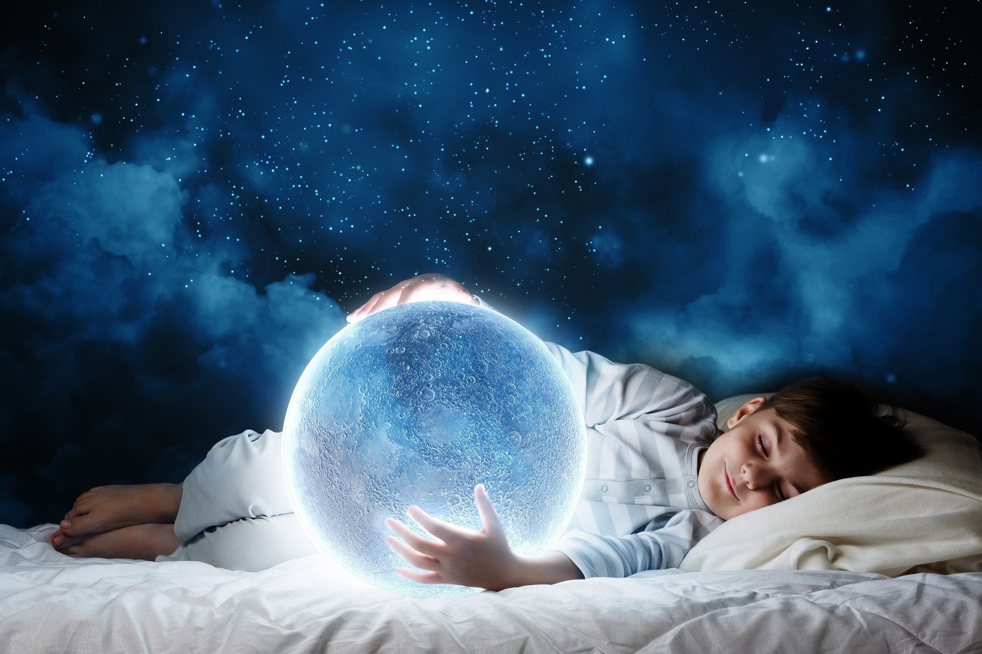Sleeping, Glow, Dream, Moon, 1080P, Fantasy, Artistic, Little Boy, Child, HD Wallpaper