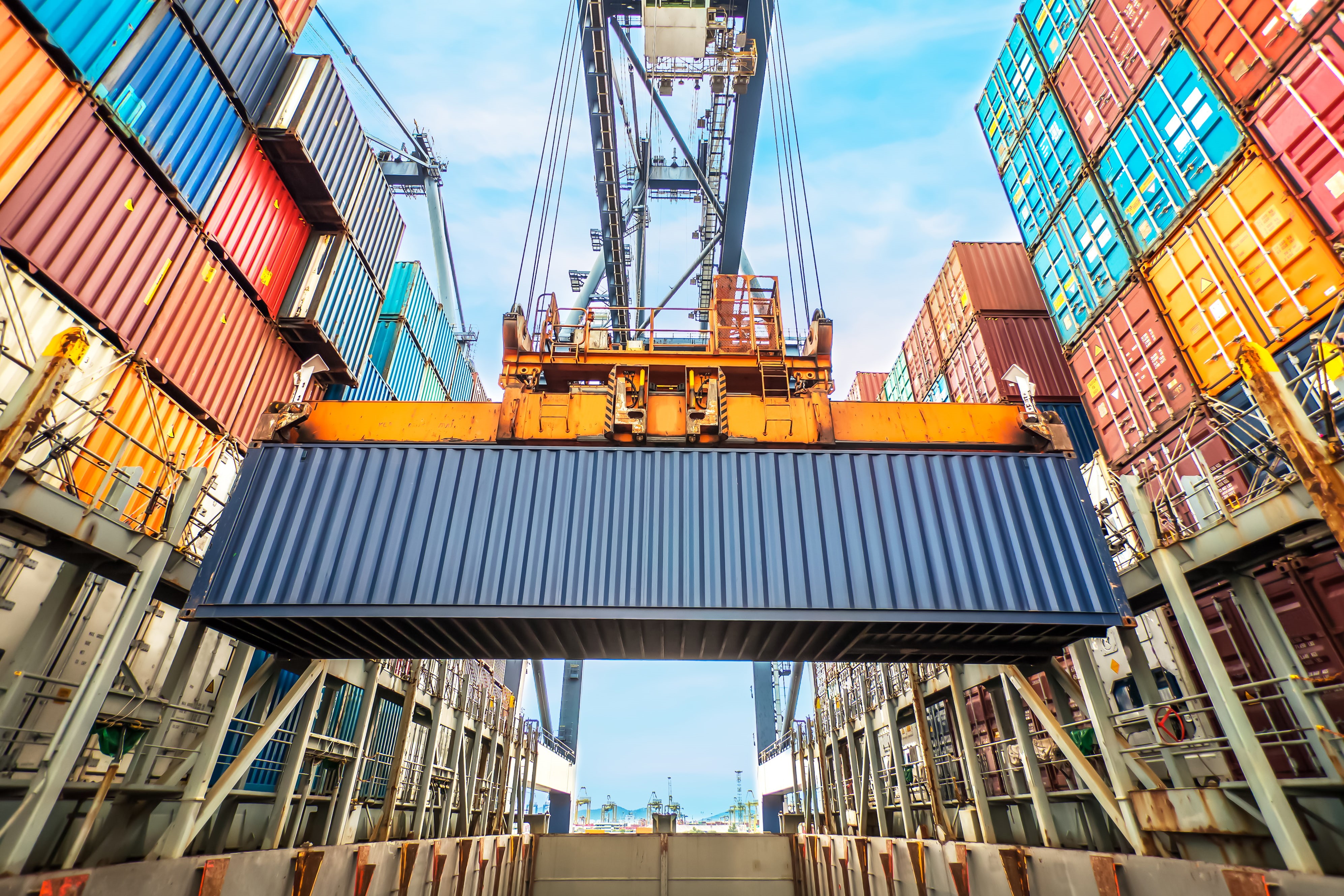 4K, export, conteiner, rigging to hoist, import, port, HD Wallpaper