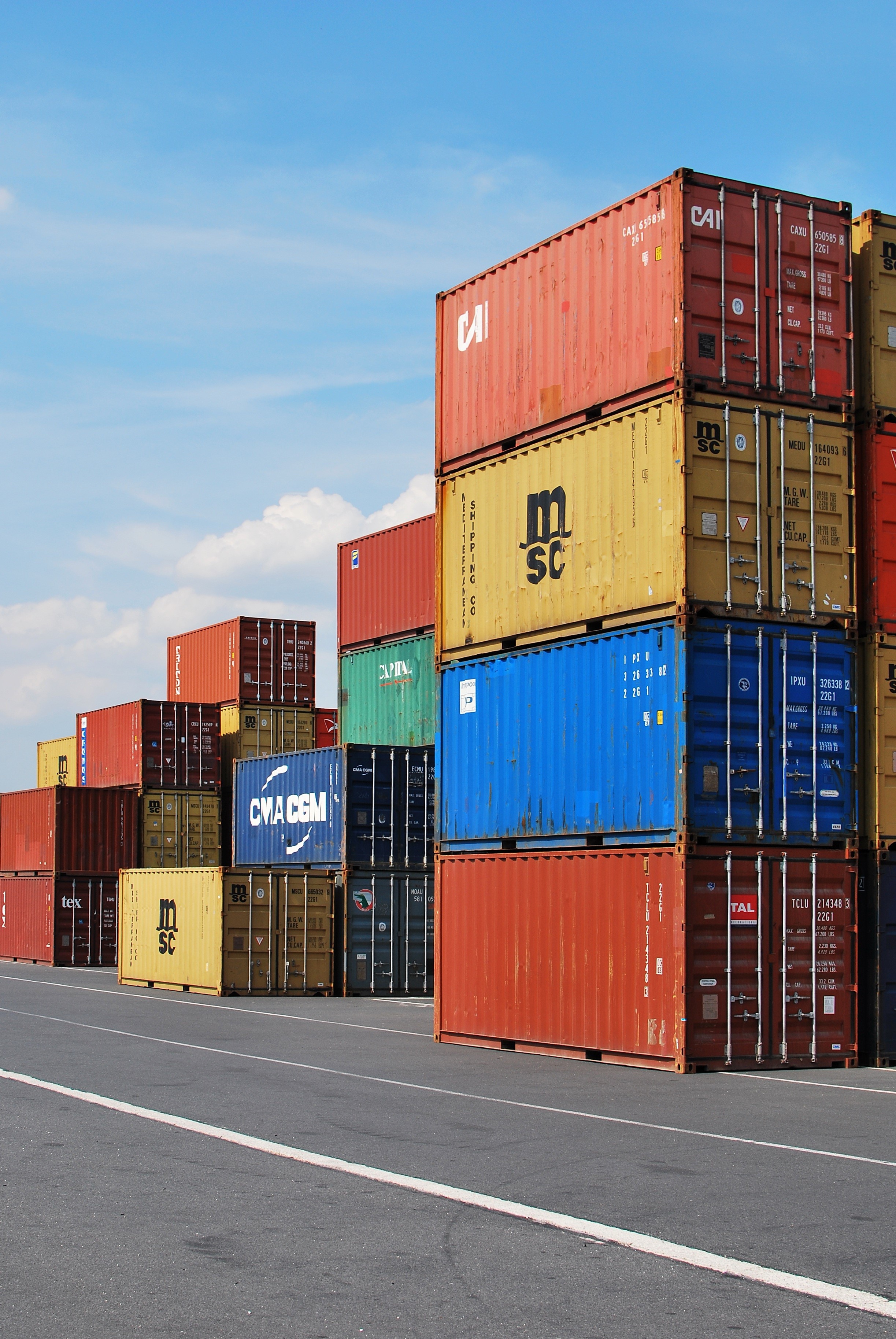 goods, built structure, port, outdoors, loading, dock, shipment, commercial, commercial Dock, trade, distribution, shipping, commerce, blue, cloud - sky, Phone HD Wallpaper