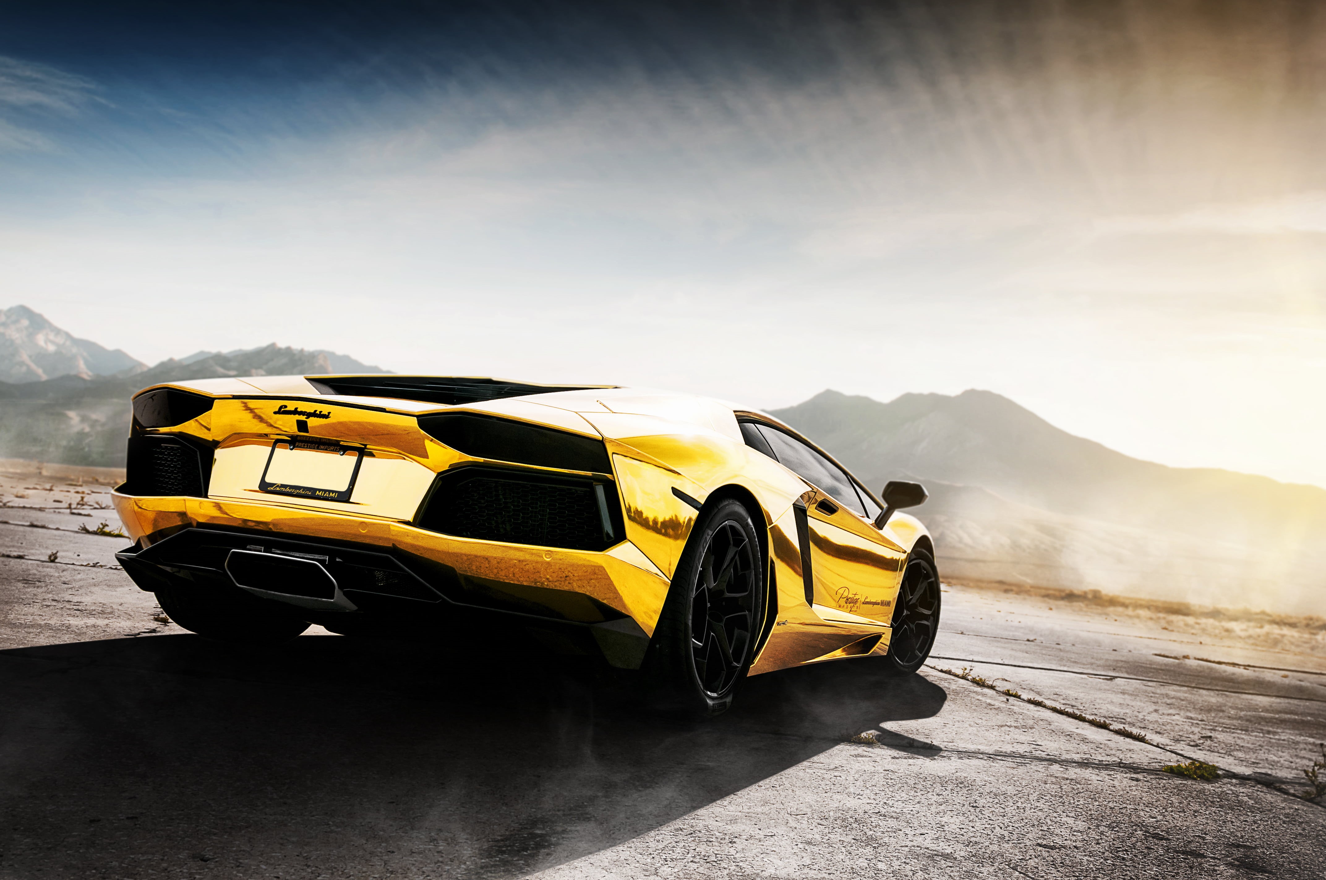 taxi, Lamborghini, mountain, street, sunlight, sports Car, new, mode of Transport, engine, land Vehicle, outdoors, Aventador, racecar, mountain peak, sport, HD Wallpaper