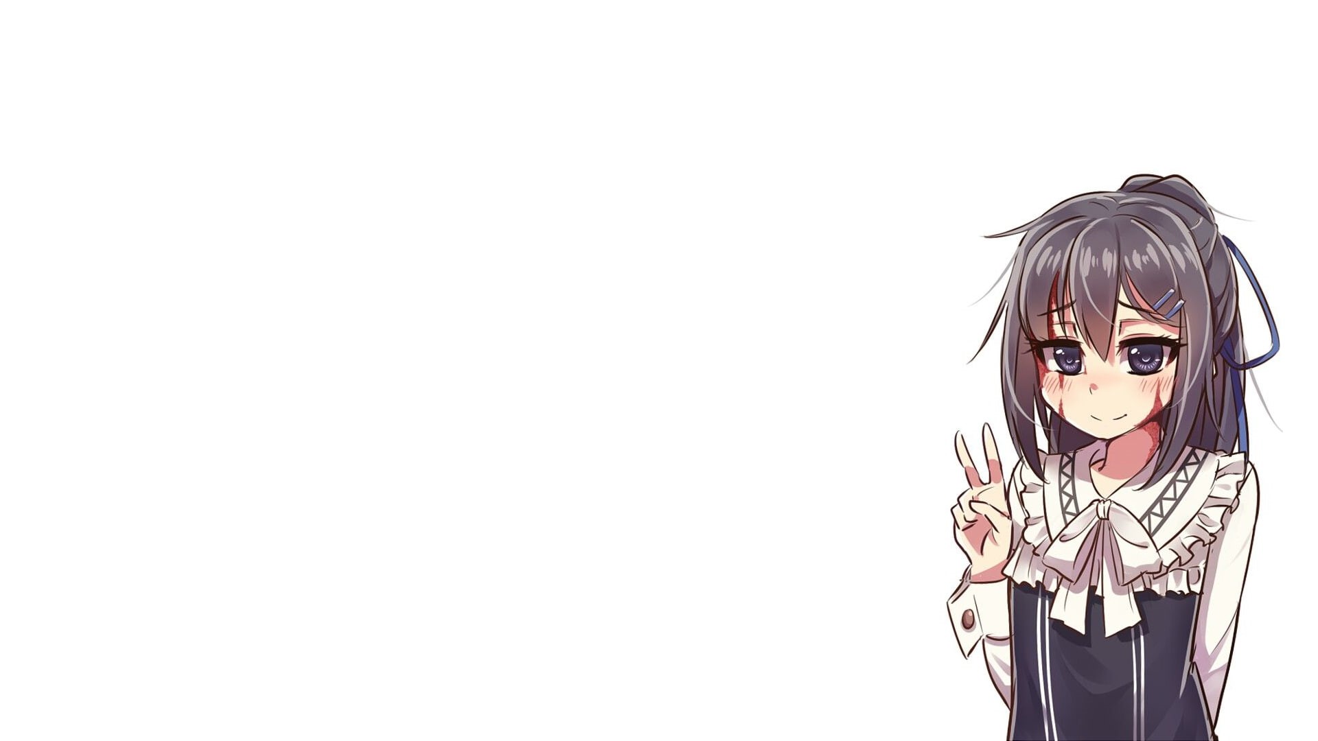 video games, simple background, peace sign, 1080P, maid outfit, scars, blushing, brunette, Teaching feeling, visual novel, HD Wallpaper