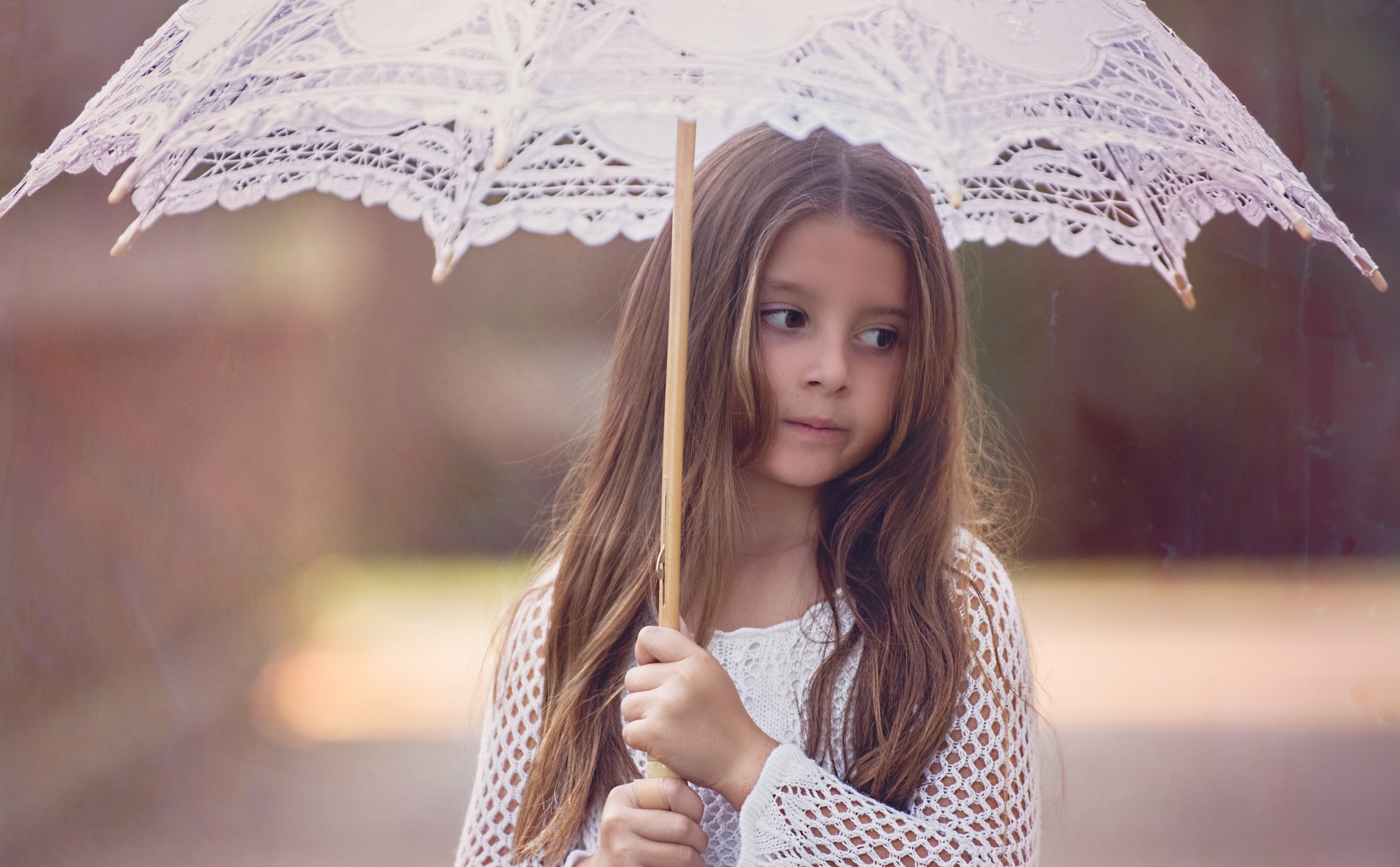 Lace, hairstyle, hair, long hair, Girl, child, headshot, sleeved, innocence, front view, outdoors, long, looking at camera, lace umbrella, real people, HD Wallpaper