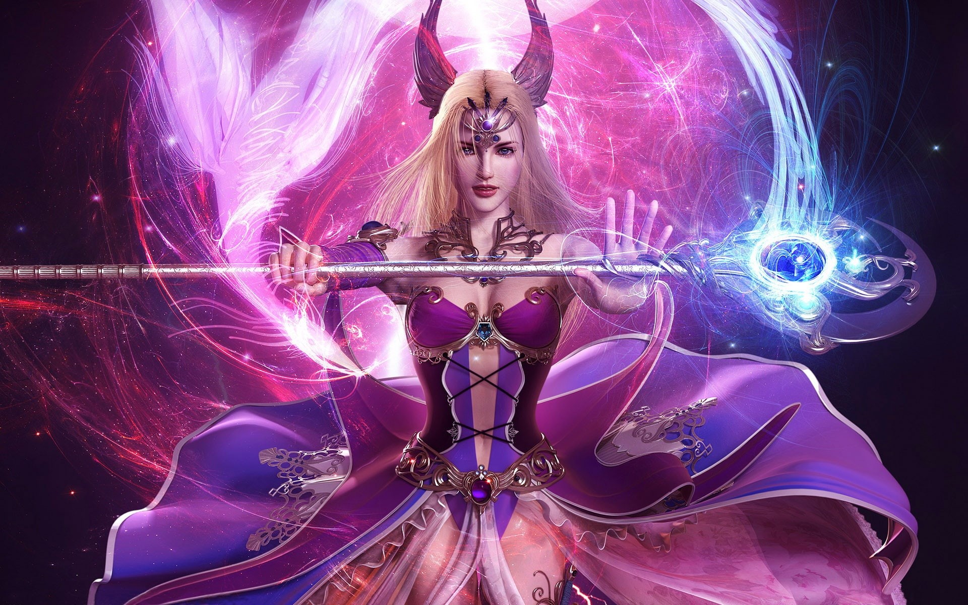 Girl, Purple, 1080P, held, Wand, hand, HD Wallpaper