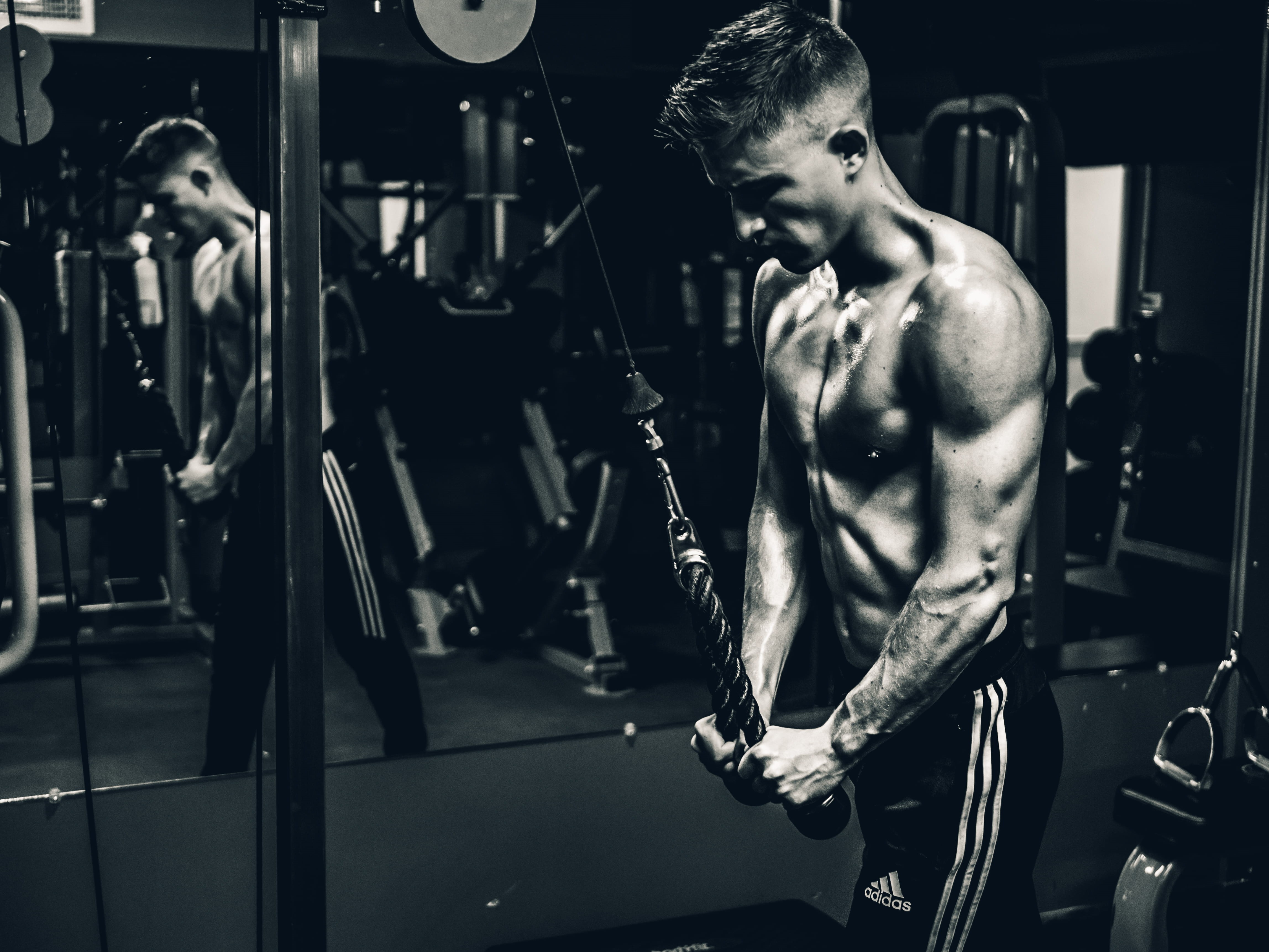 muscular build, man, healthy lifestyle, strength, cable, workout, weight training, shirtless, human muscle, strong, effort, physical activity, no shirt, HD Wallpaper