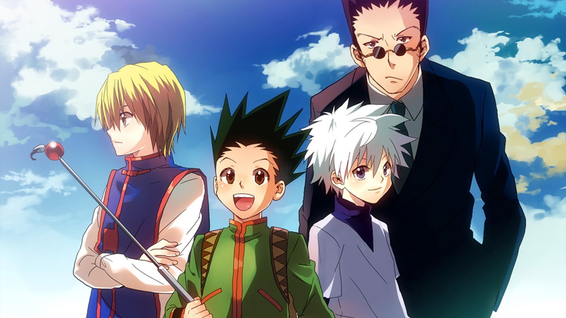 suit, representation, men, human representation, people, male likeness, sky, males, three people, anime, adult, nature, holding, standing, women, front view, HD Wallpaper