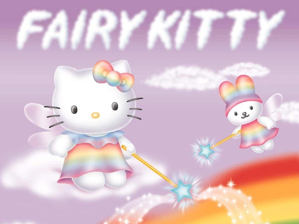 anime, bow, Clouds, hello, Hello Kitty, hd, fairy, Dress, art, 480P, kitty, cute, HD Wallpaper