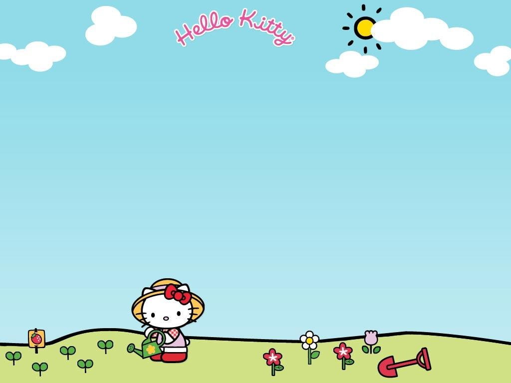 Flowers, 480P, art, kitty, Dress, cute, hello, hd, Clouds, gardner, bow, anime, HD Wallpaper