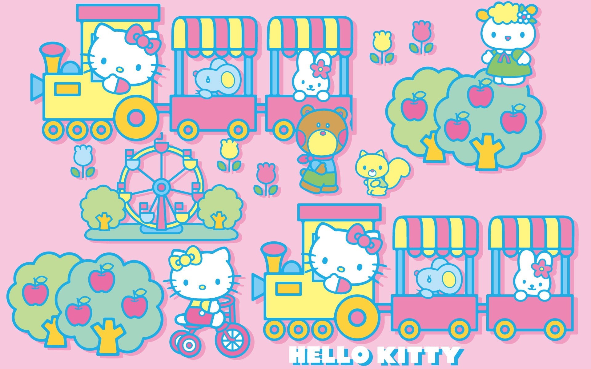 simple background, Hello Kitty, colorful, yellow, 1080P, pink background, HD Wallpaper