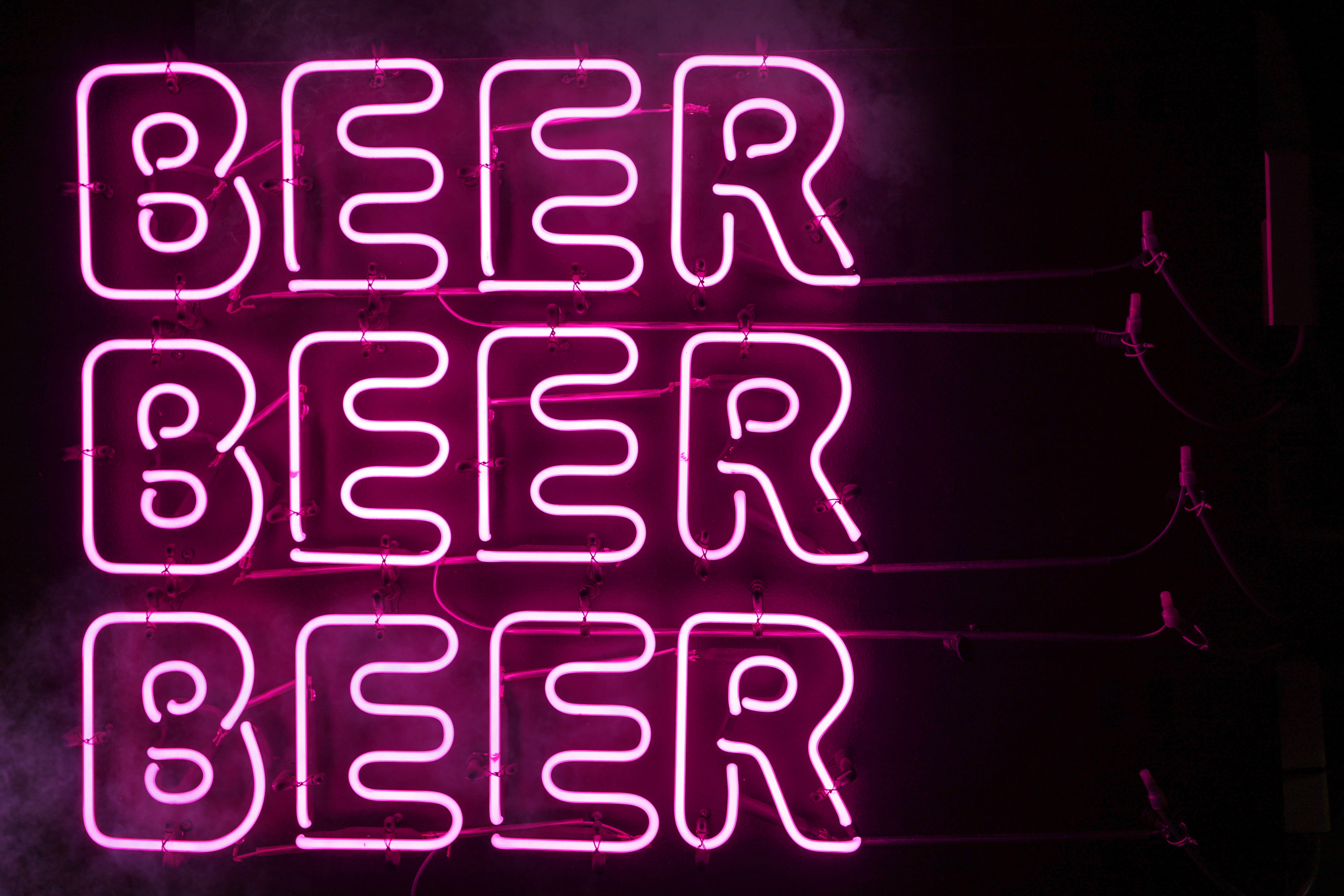 musical instrument, clothing, neon, poster, number, lighting equipment, sign, text, glowing, night, beer, close-up, western script, hood, lab coat, signage, HD Wallpaper