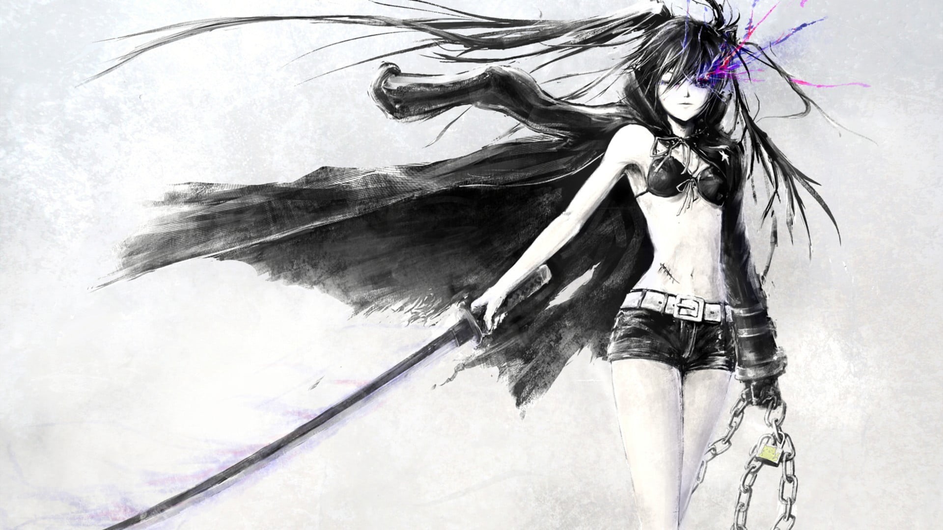 nature, Black Rock Shooter, lifestyles, anime, outdoors, beautiful woman, creativity, girls, environment, 1080P, fashion, motion, adult, females, long hair, HD Wallpaper