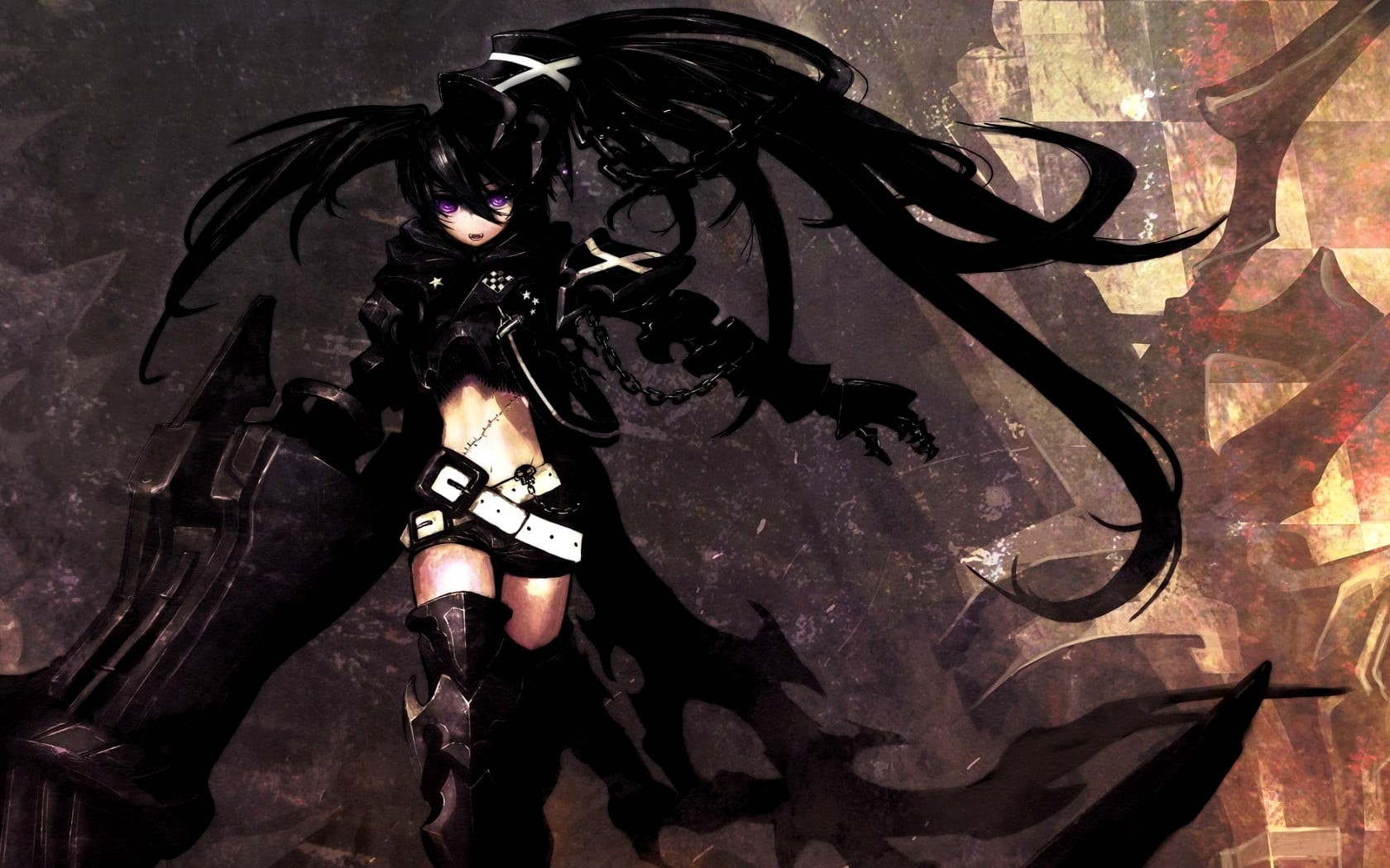 black color, leisure activity, obscured face, indoors, architecture, one person, anime, unrecognizable person, Insane Black Rock Shooter, anime girls, Black Rock Shooter, HD Wallpaper