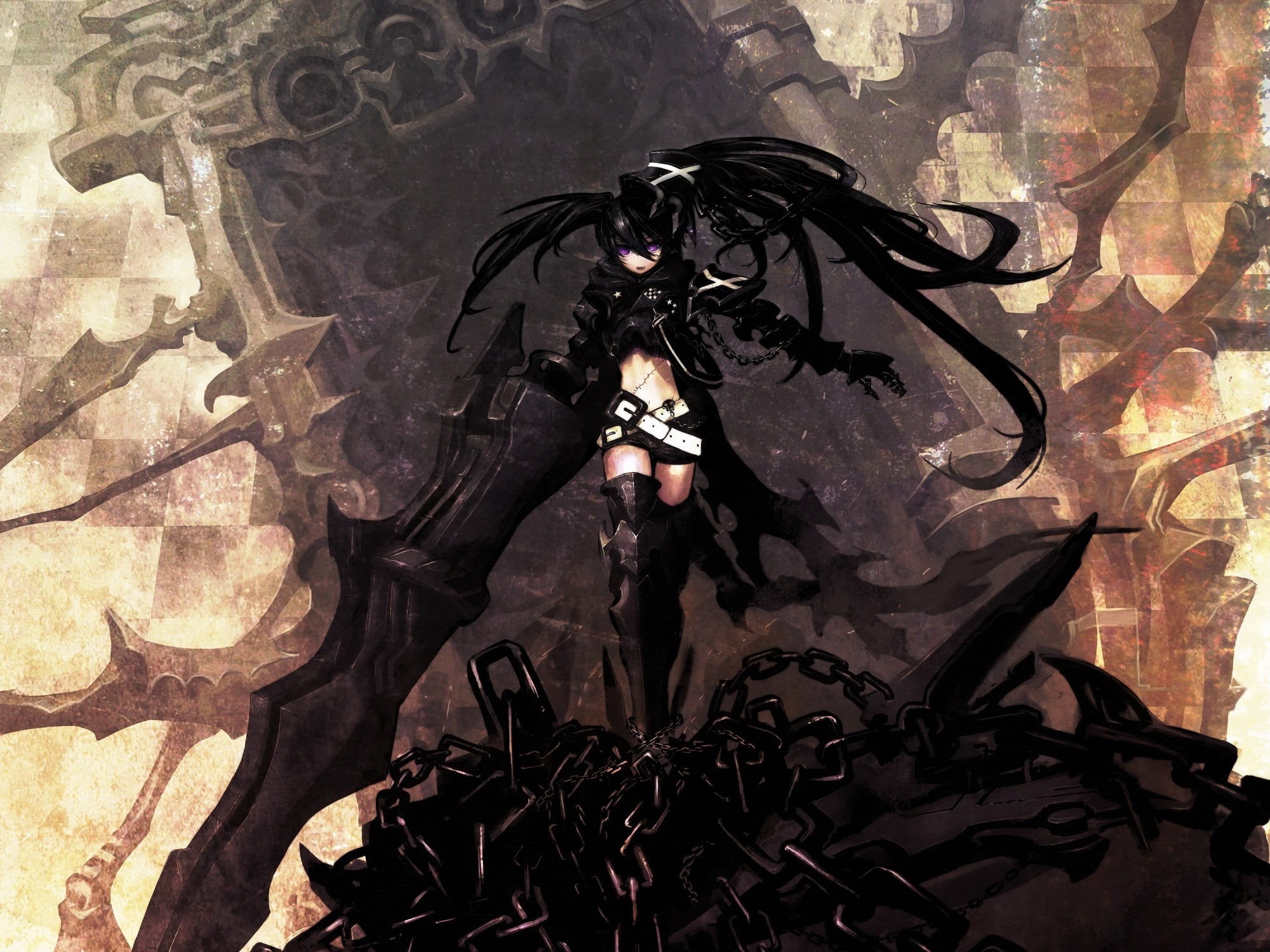 Black Rock Shooter, representation, one person, obscured face, unrecognizable person, Insane Black Rock Shooter, art and craft, costume, front view, women, HD Wallpaper