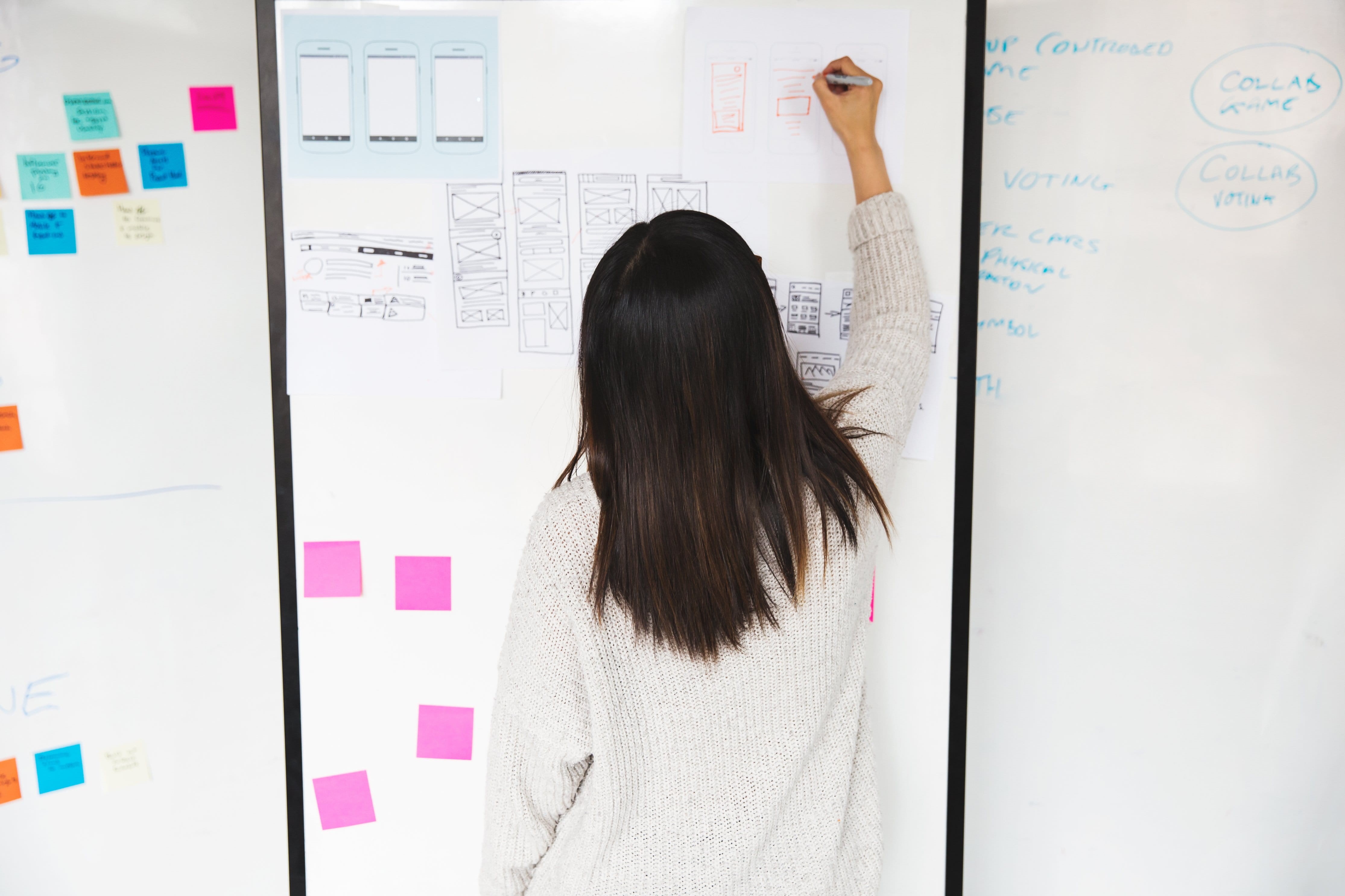 Ecommerce, glass - material, photo, one person, adult, note, waist up, arms raised, 4K, mockups, rear view, planning, whiteboard, wall - building feature, HD Wallpaper