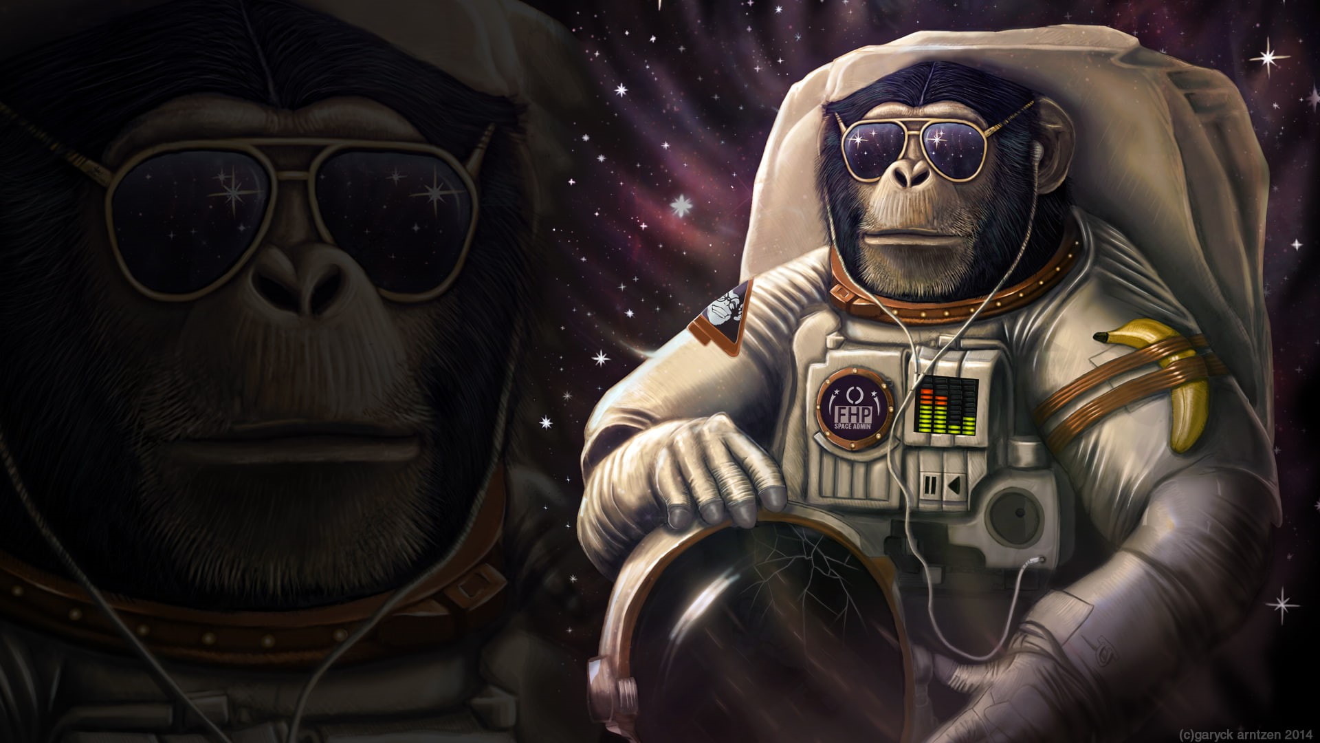 monkey, 1080P, astronaut, sunglasses, banana, wtf, HD Wallpaper
