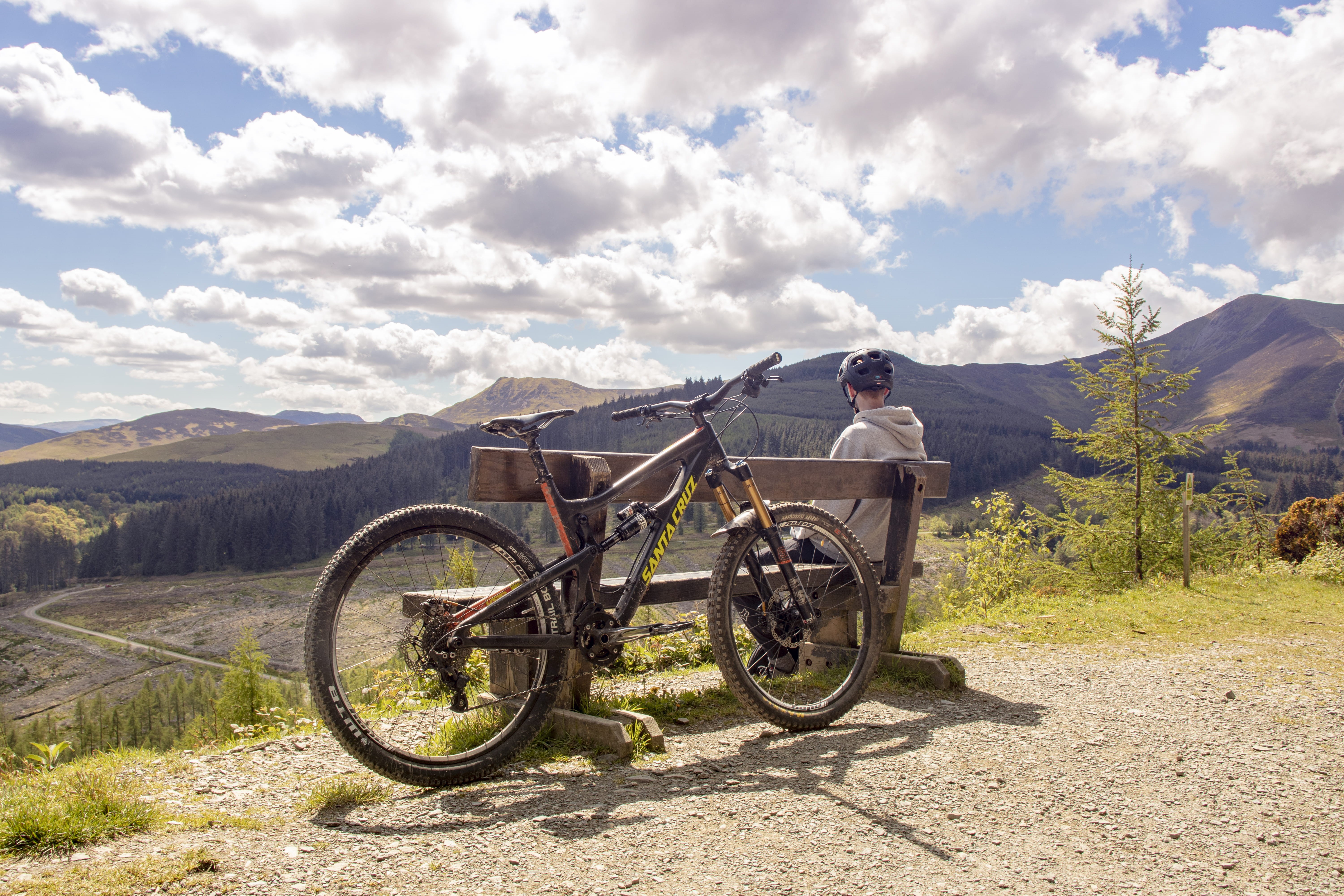 human, helmet, cycling, mountain range, biking, wheel, mountain bike, cloud - sky, leisure activity, tranquil scene, men, land vehicle, day, bicycle, nature, HD Wallpaper