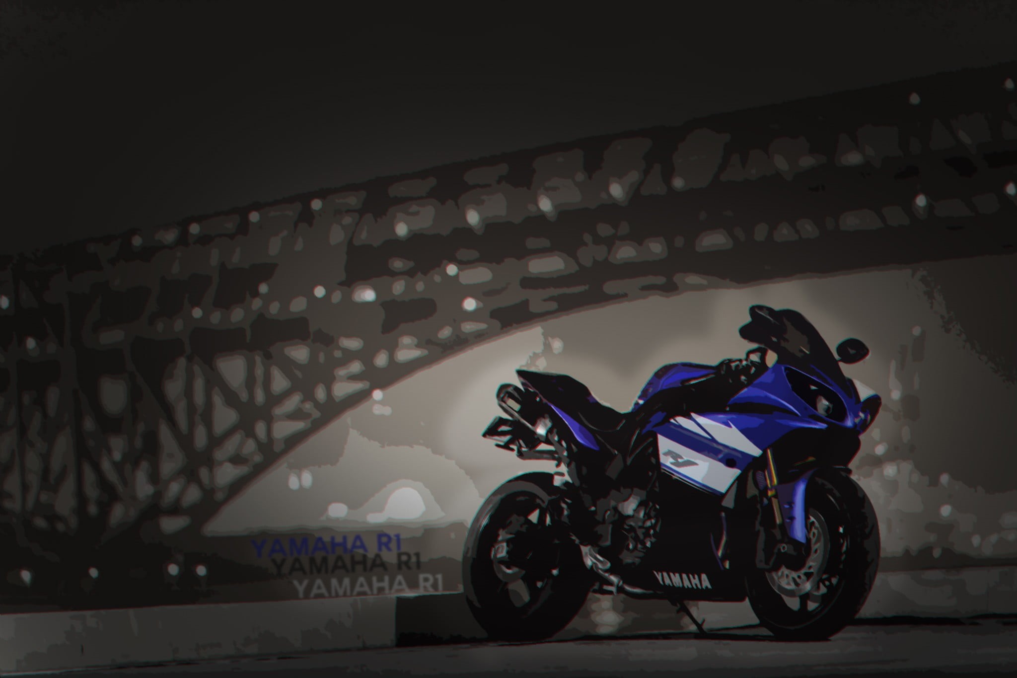 road, headwear, biker, rc, night, helmet, architecture, travel, one person, sport, 1080P, blue, city, bridge, real people, land vehicle, riding, Yamaha YZF R1, HD Wallpaper