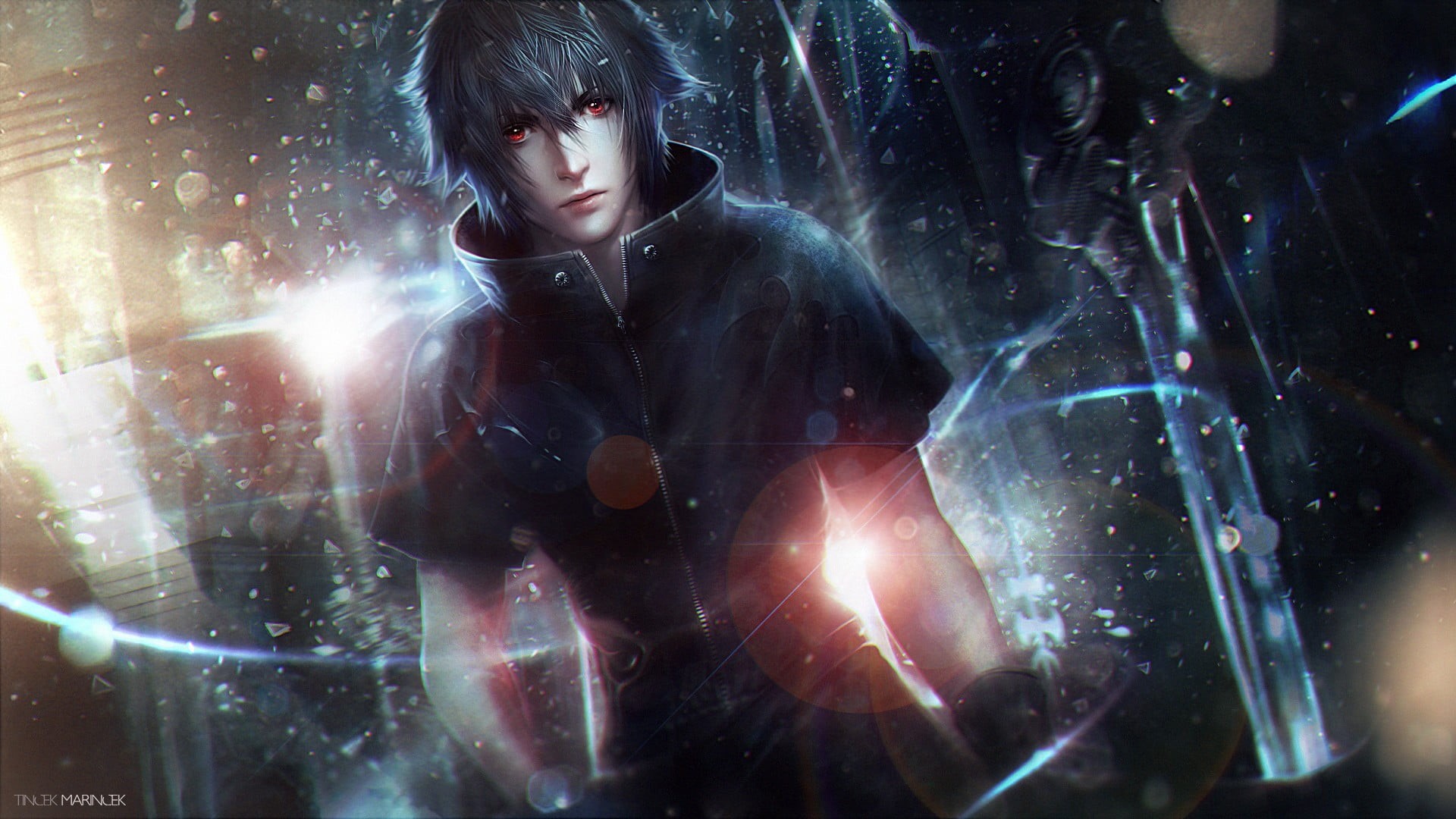 Final Fantasy, video games, dark, digital composite, child, waist up, front view, indoors, technology, character, male, real people, portrait, HD Wallpaper