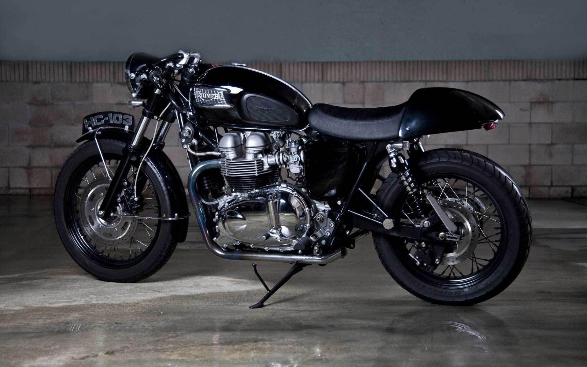 bonneville, racer, triumph, motorcycle, black, 1080P, motorcycles, cruiser, cafe, triumph bonneville, 1920x1200, HD Wallpaper