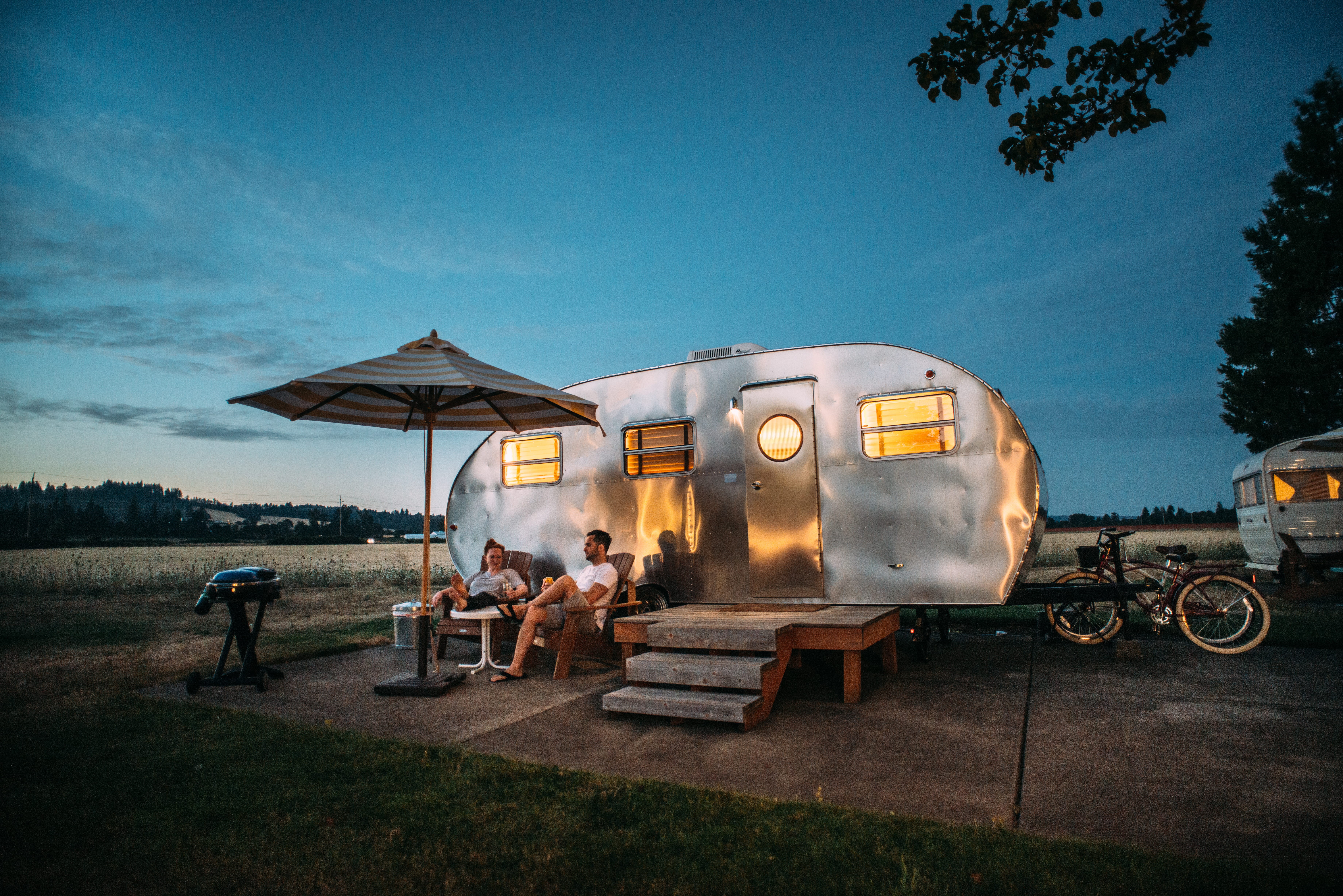 outdoors, group of people, cloud - sky, motor home, men, couple, airstream, trailer, rv, transportation, camping, explore, people, leisure activity, 5K, HD Wallpaper