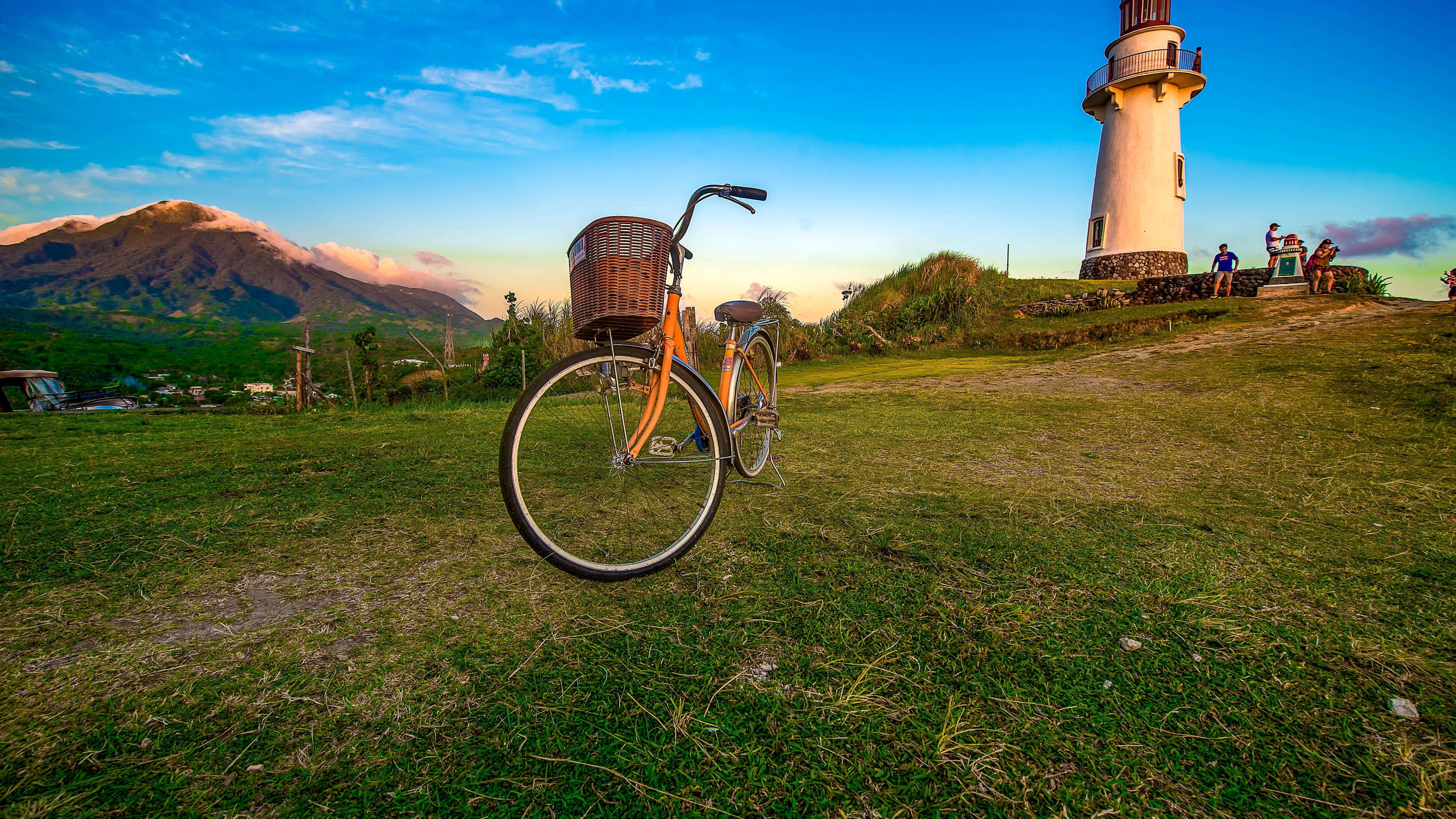 5K, sunset, photography, philippines, tranquility, land, nikon, lighthouse, architecture, people, colors, batanes island, landscape, grass, green color, HD Wallpaper