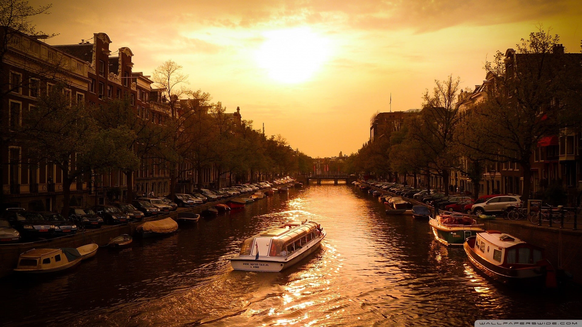 Amsterdam, water, sunset, 1080P, canal, HD Wallpaper