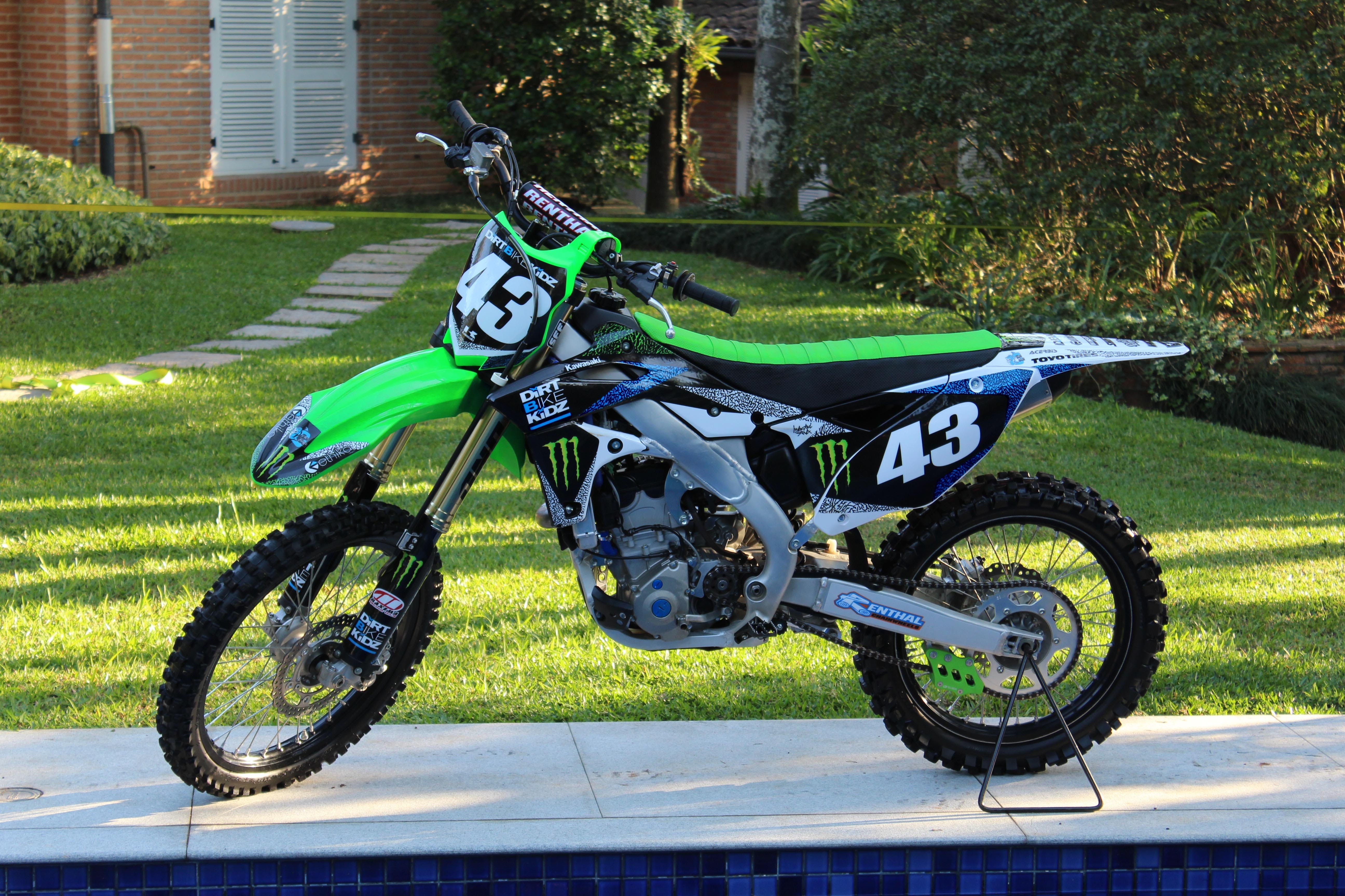 factory bike, no people, black, bicycle, day, motorcycle, Monster Energy, crash helmet, nature, 5K, green, pattern, land vehicle, sport, plant, riding, HD Wallpaper