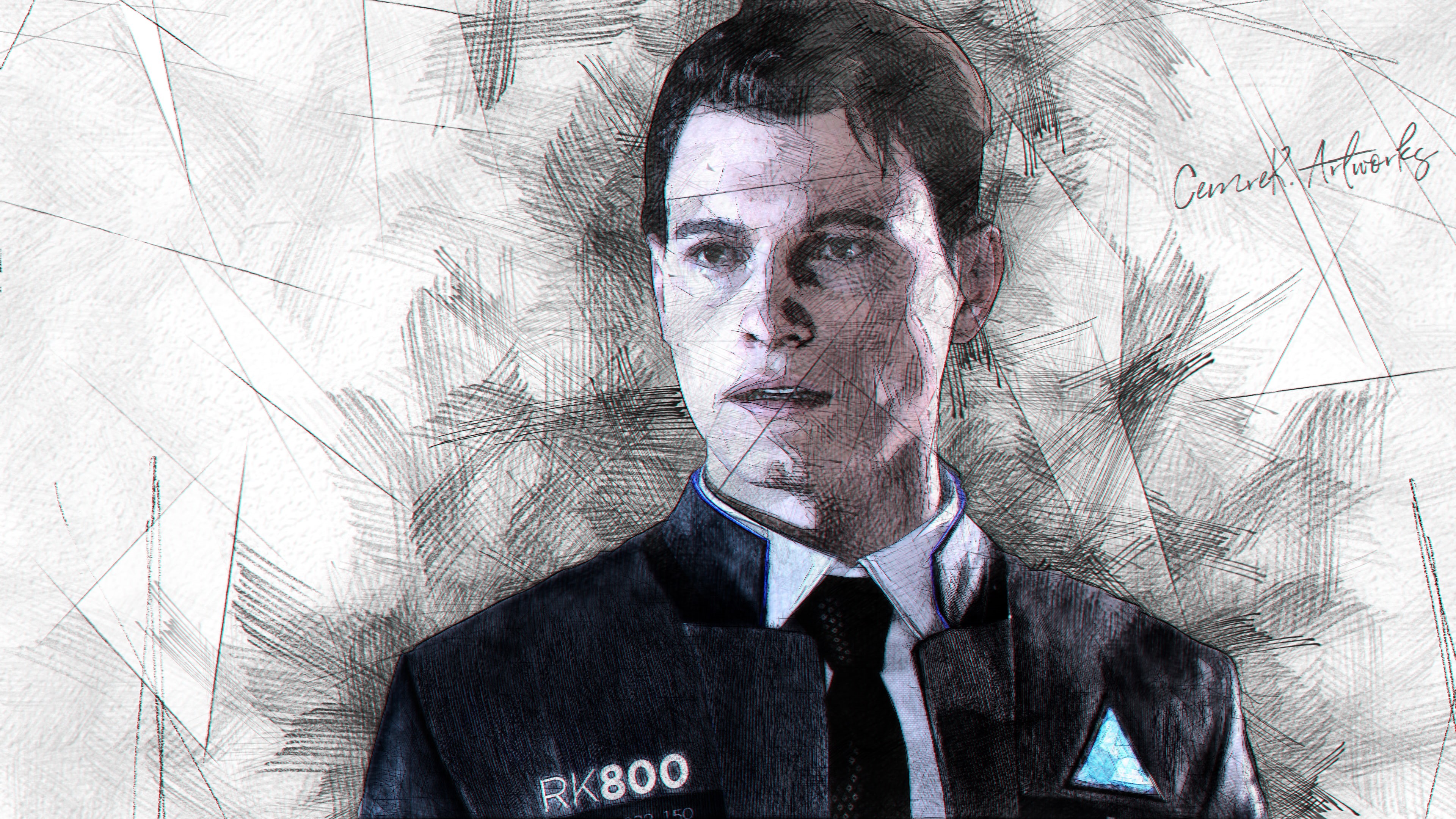 4K, Detroit: Become Human, drawing, Detroit become human, games art, Connor (Detroit: Become Human), HD Wallpaper