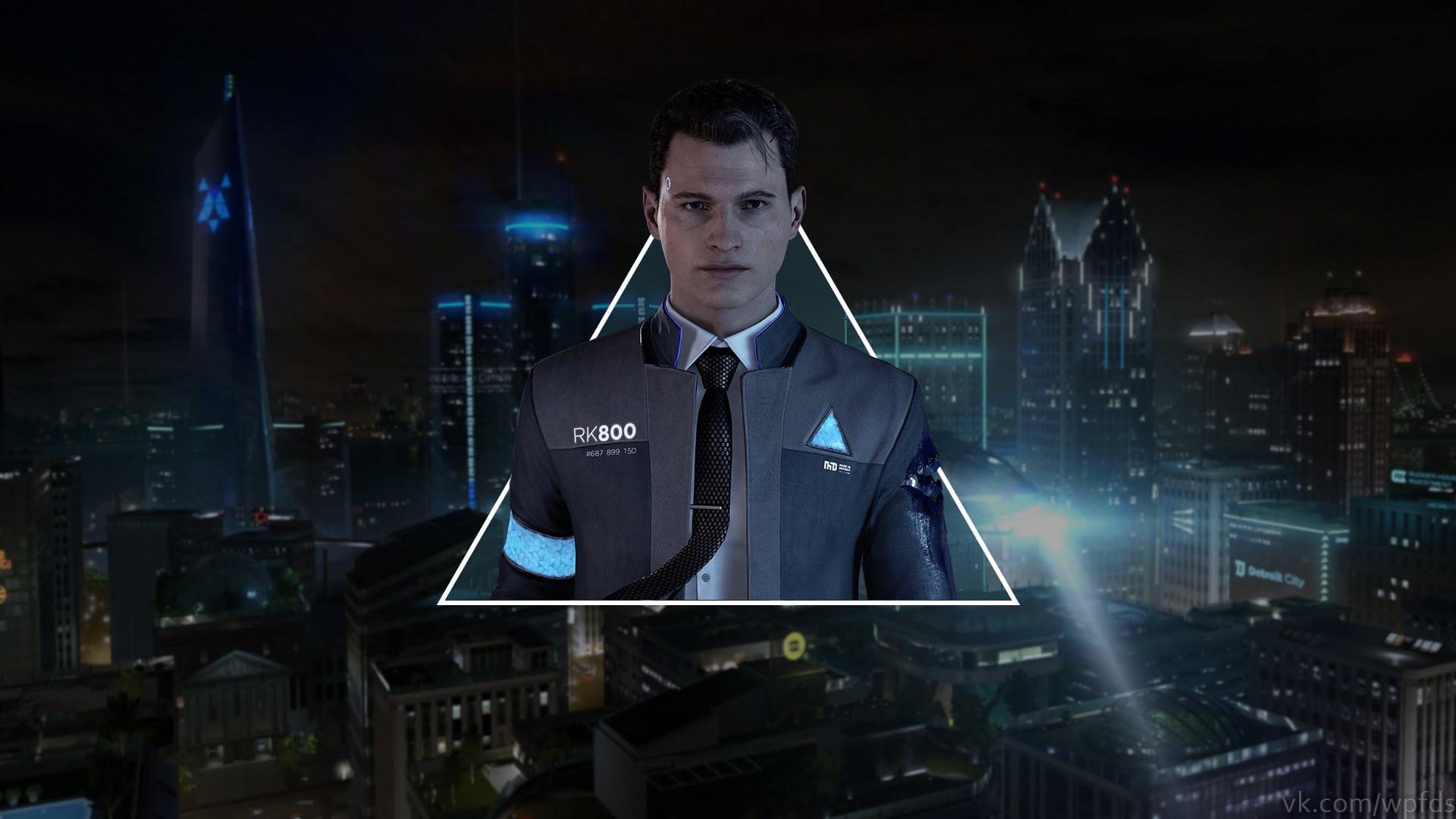 one person, standing, city, males, serious, architecture, 1080P, building exterior, video games, Detroit become human, built structure, young men, waist up, HD Wallpaper