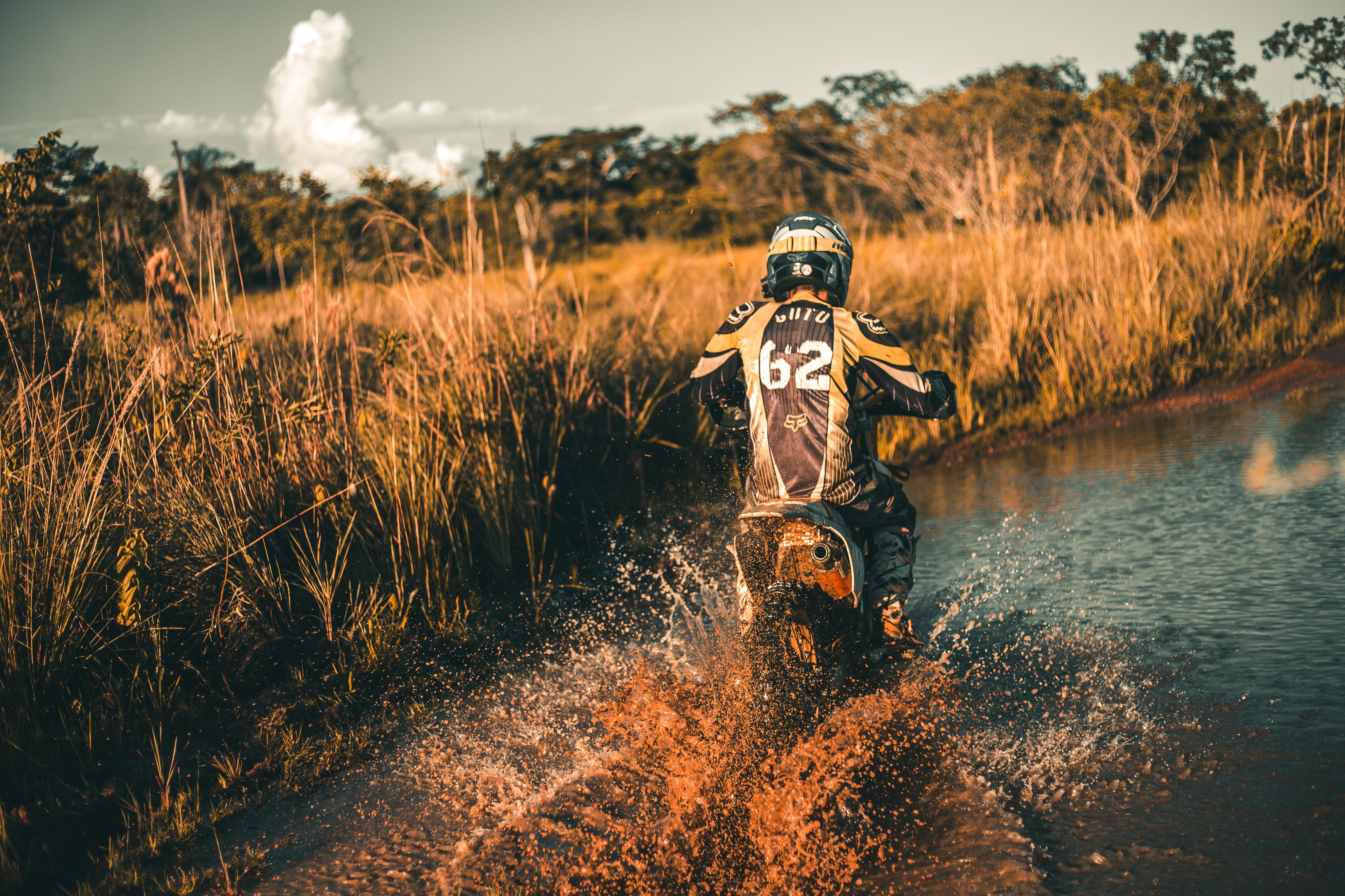 field, dirtbiker, sky, recreation, transportation system, wear, middle, landscape, clouds, outdoors, daytime, sunlight, three quarter length, person, bike, HD Wallpaper