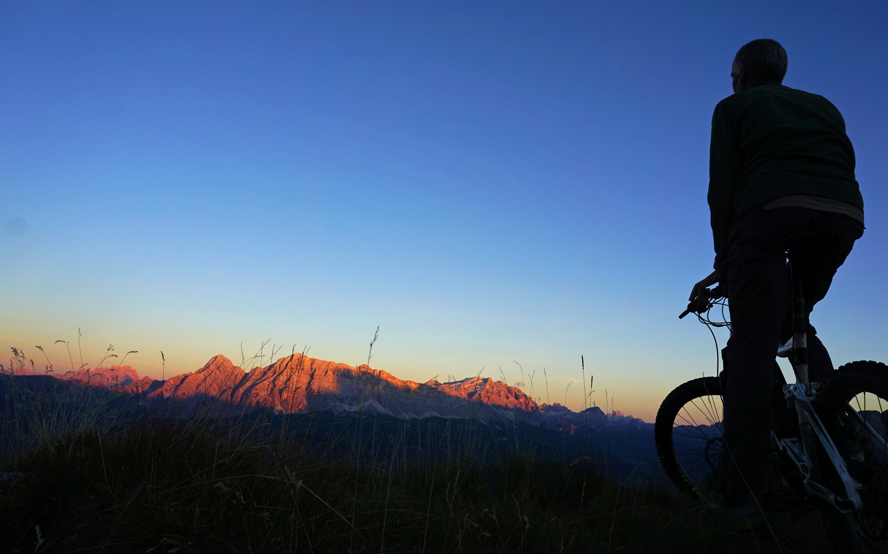 Landscape, leisure activity, sport, men, mountain biking, shocked, nature, man, italy, Dolomites, south tyrol, beauty in nature, sas dla crusc, ebike, longiarù, HD Wallpaper