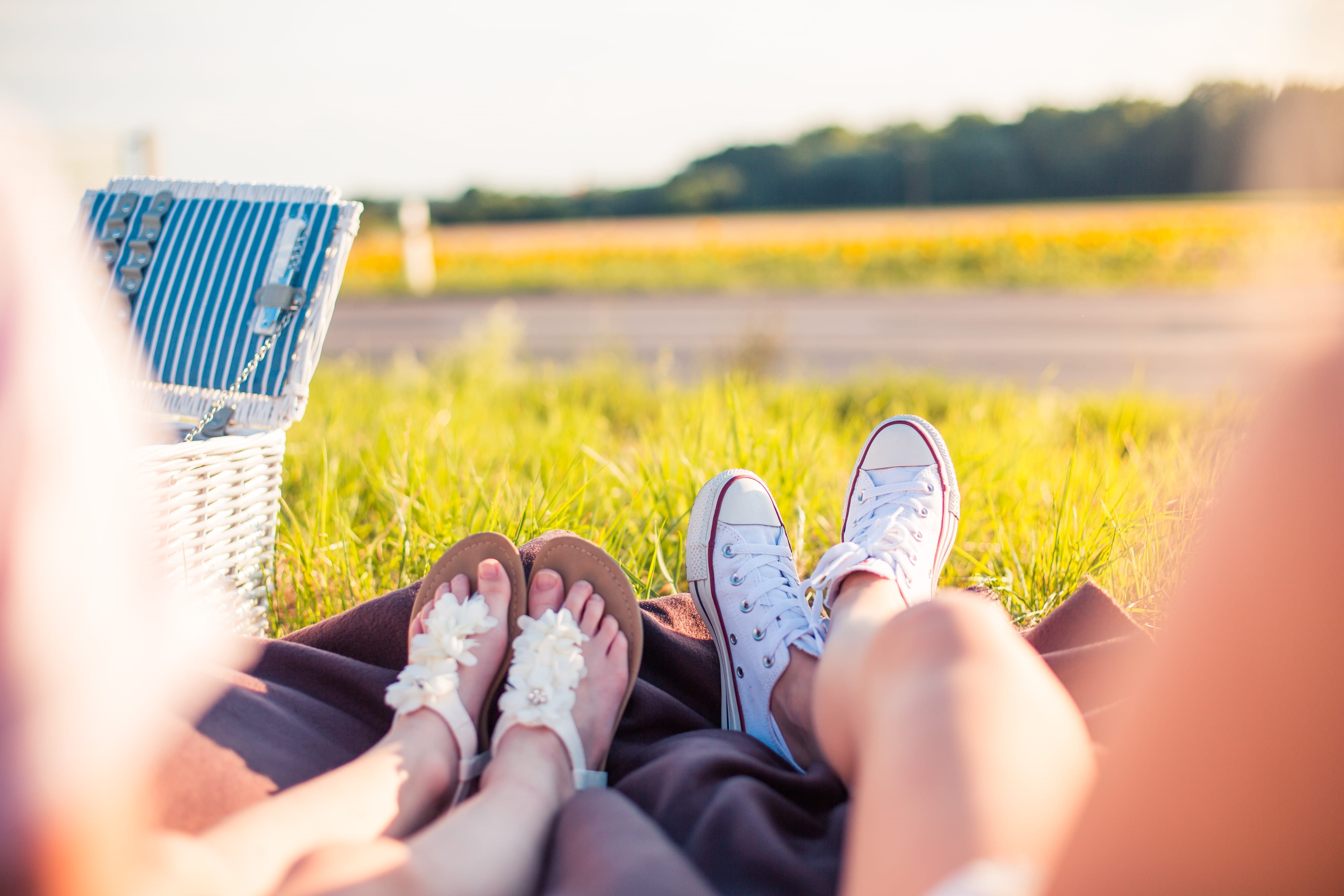 focus on background, vacations, people, young Adult, low section, human body part, field, Picnic, grass, men, chill out, couple - relationship, summer, HD Wallpaper