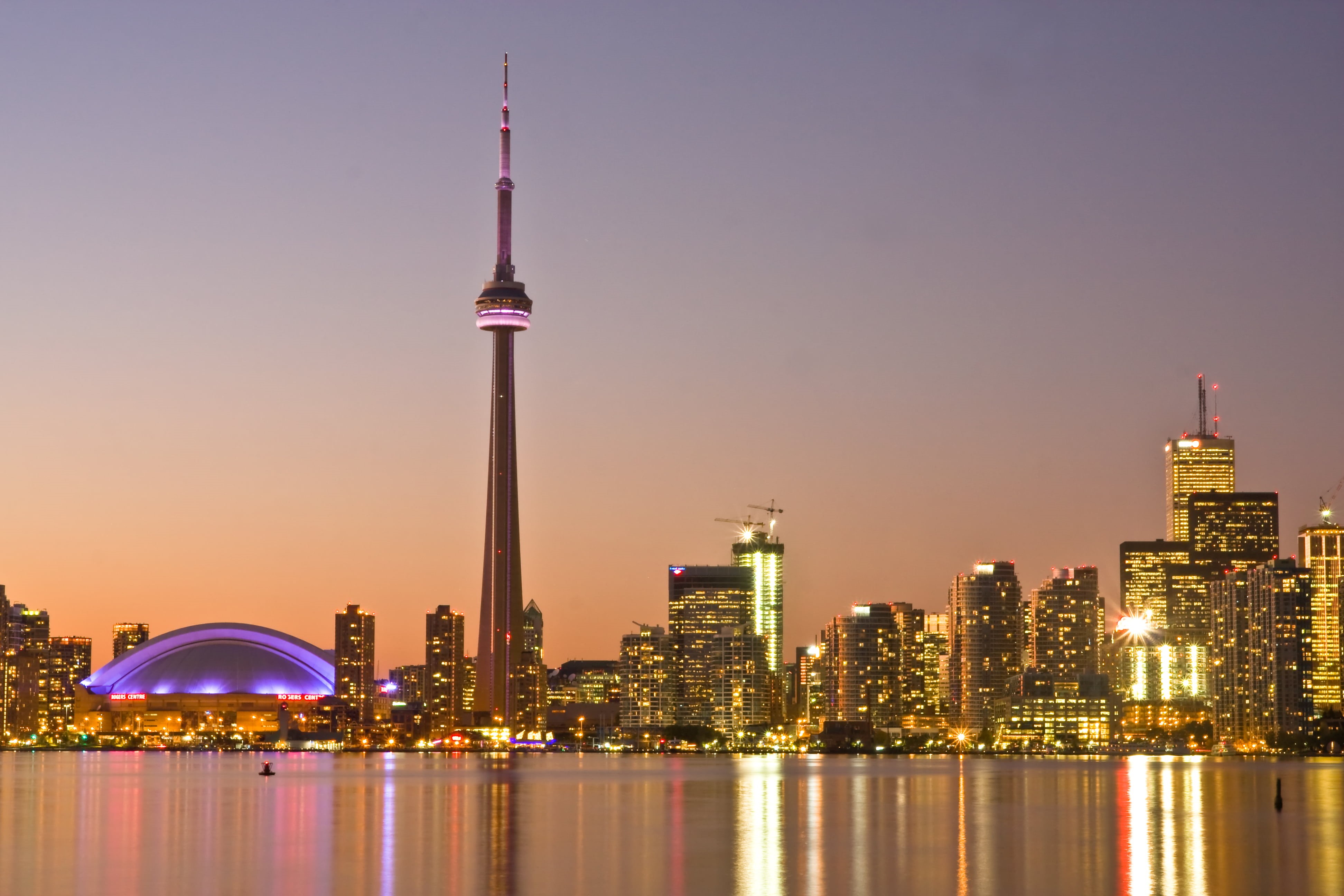 built Structure, architecture, Algonquin Island, downtown District, long exposure, glow, reflections, Dusk, famous Place, 4K, urban Scene, CN Tower, photography, HD Wallpaper