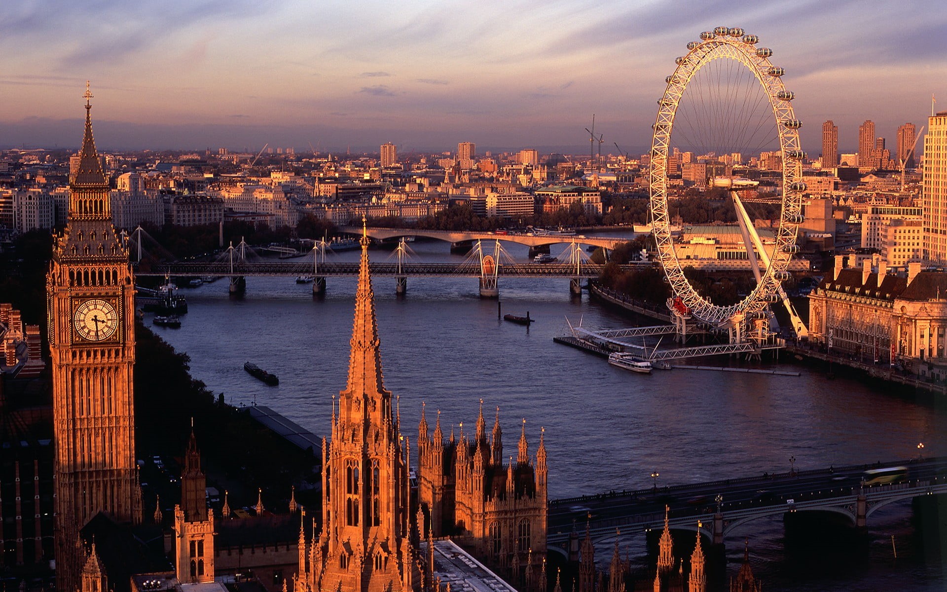 amusement park ride, office building exterior, transportation, London, architecture, 1080P, skyscraper, sky, Big Ben, travel, skyline, nature, bridge, HD Wallpaper