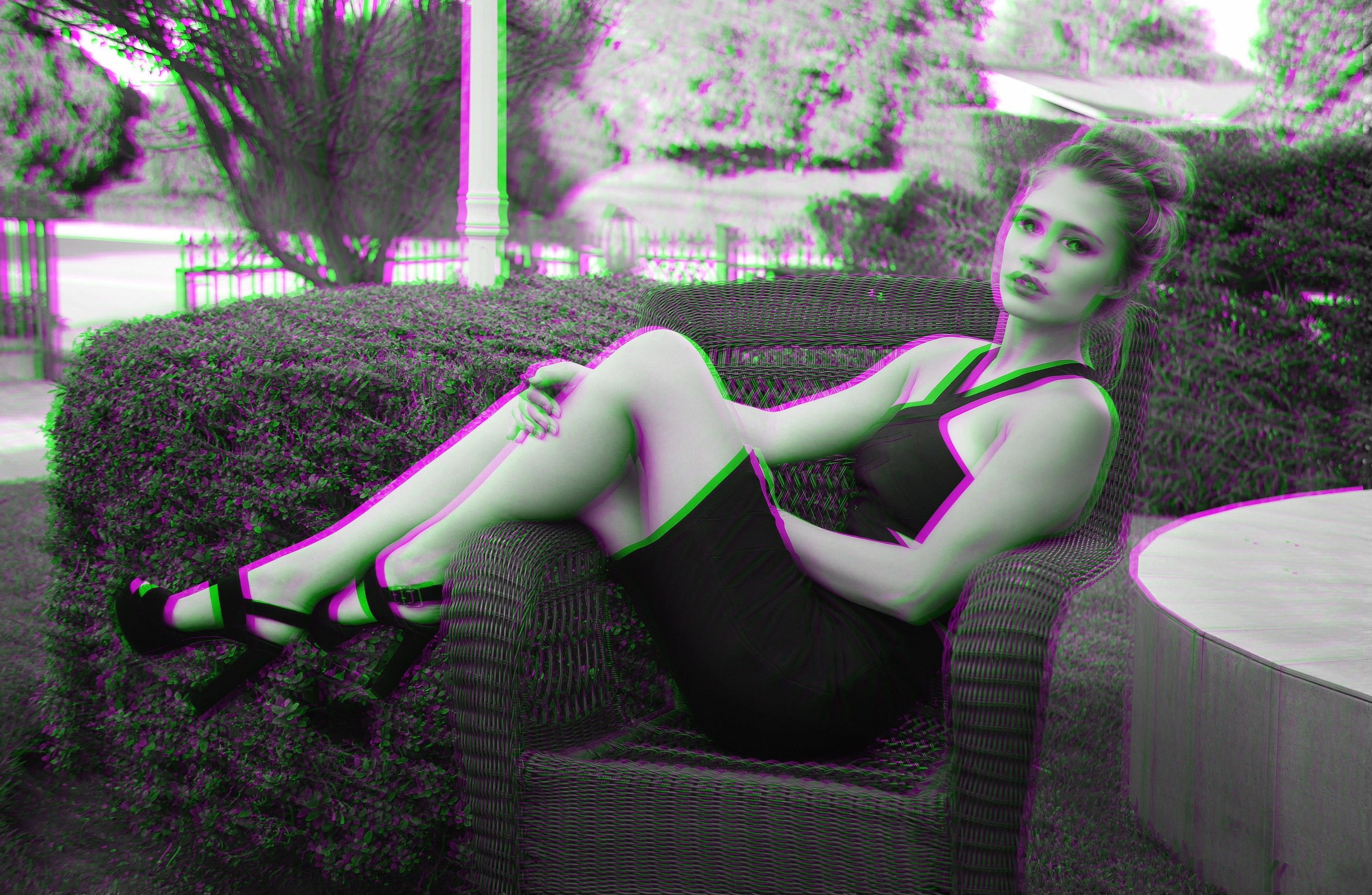 anaglyph 3D, women, 2K, 3D, monochrome, HD Wallpaper