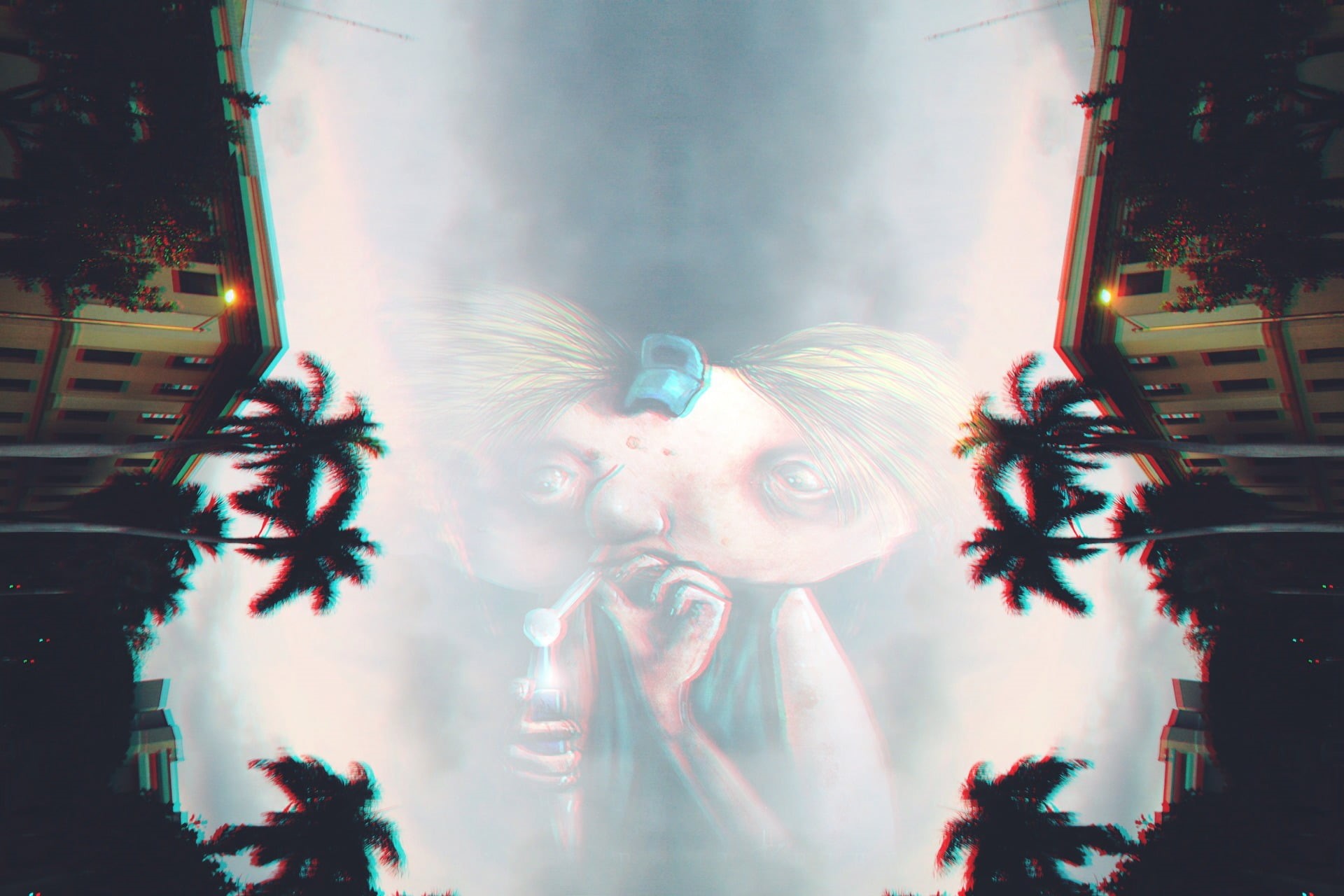 sky, tree, drugs, blue, glass - material, portrait, one person, anaglyph 3D, adult, window, 1080P, day, indoors, digital composite, innocence, child, front view, HD Wallpaper