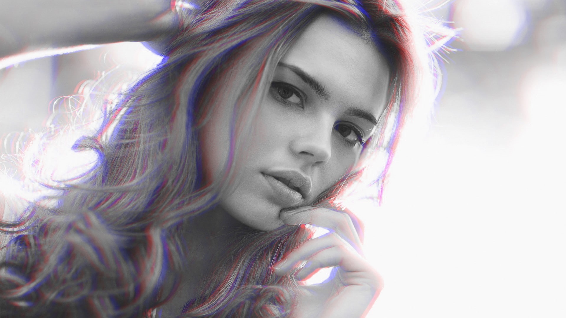 young women, dyed hair, make-up, headshot, face, hair, one person, hairstyle, real people, 3D, front view, monochrome, lifestyles, women, indoors, looking at camera, HD Wallpaper