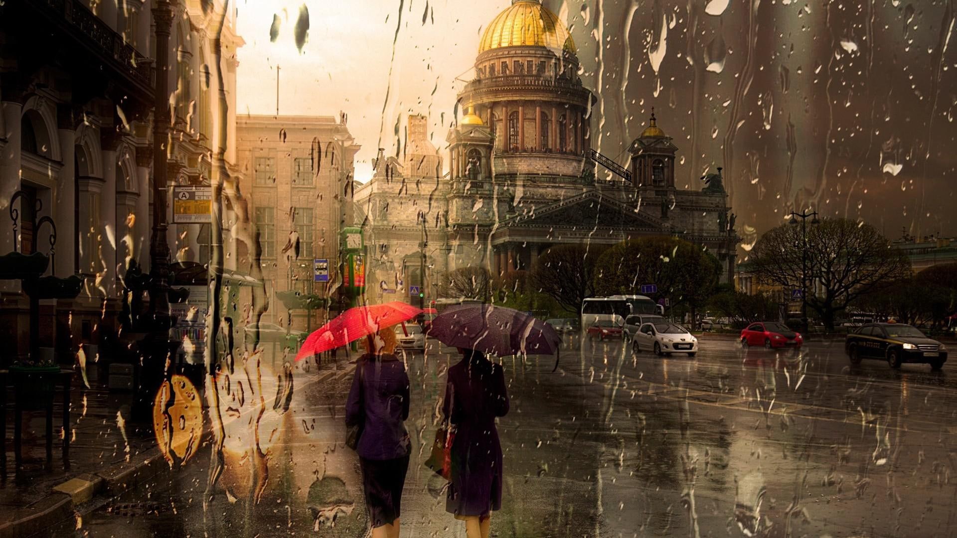 aesthetic mood, woman, outside, mood, window, rain scene outside the window, architectural, urban, scene, rain, aesthetic, silhouette, a woman, 1080P, HD Wallpaper
