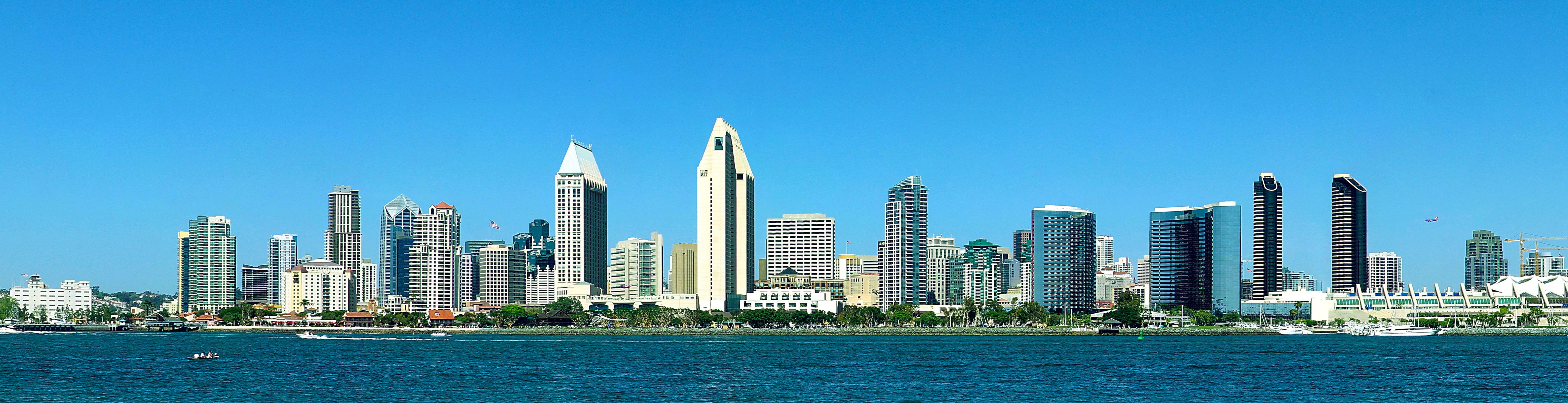 sky, downtown, apartment, sailboat, 5K, usa, clear sky, urban Scene, urban Skyline, harbor, outdoors, san diego, city, modern, residential district, office building exterior, HD Wallpaper