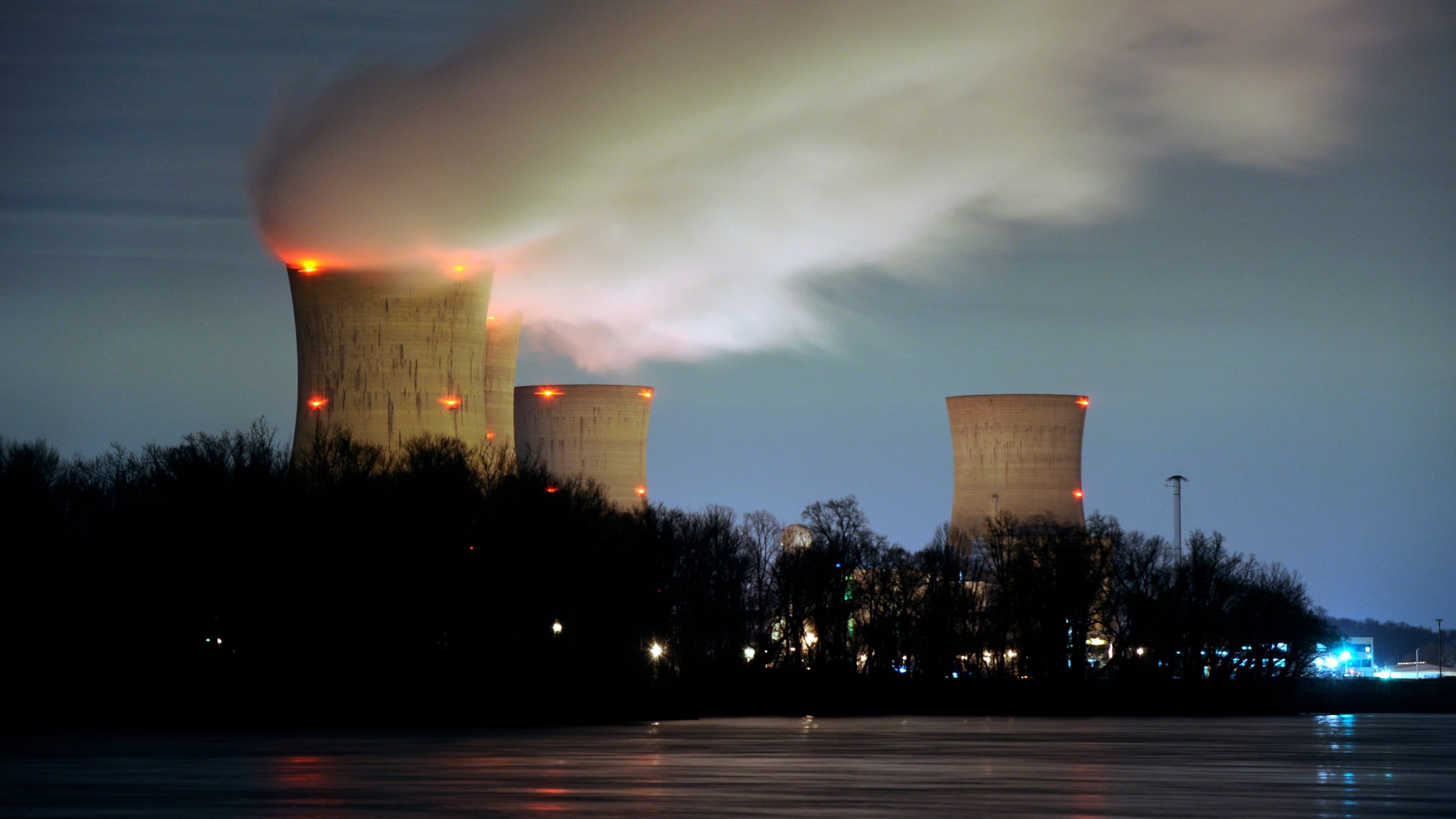 smoke stack, dusk, nuclear power plant, machines, lights, nature, four, long exposure, 2K, sky, architecture, city, illuminated, built structure, white, HD Wallpaper