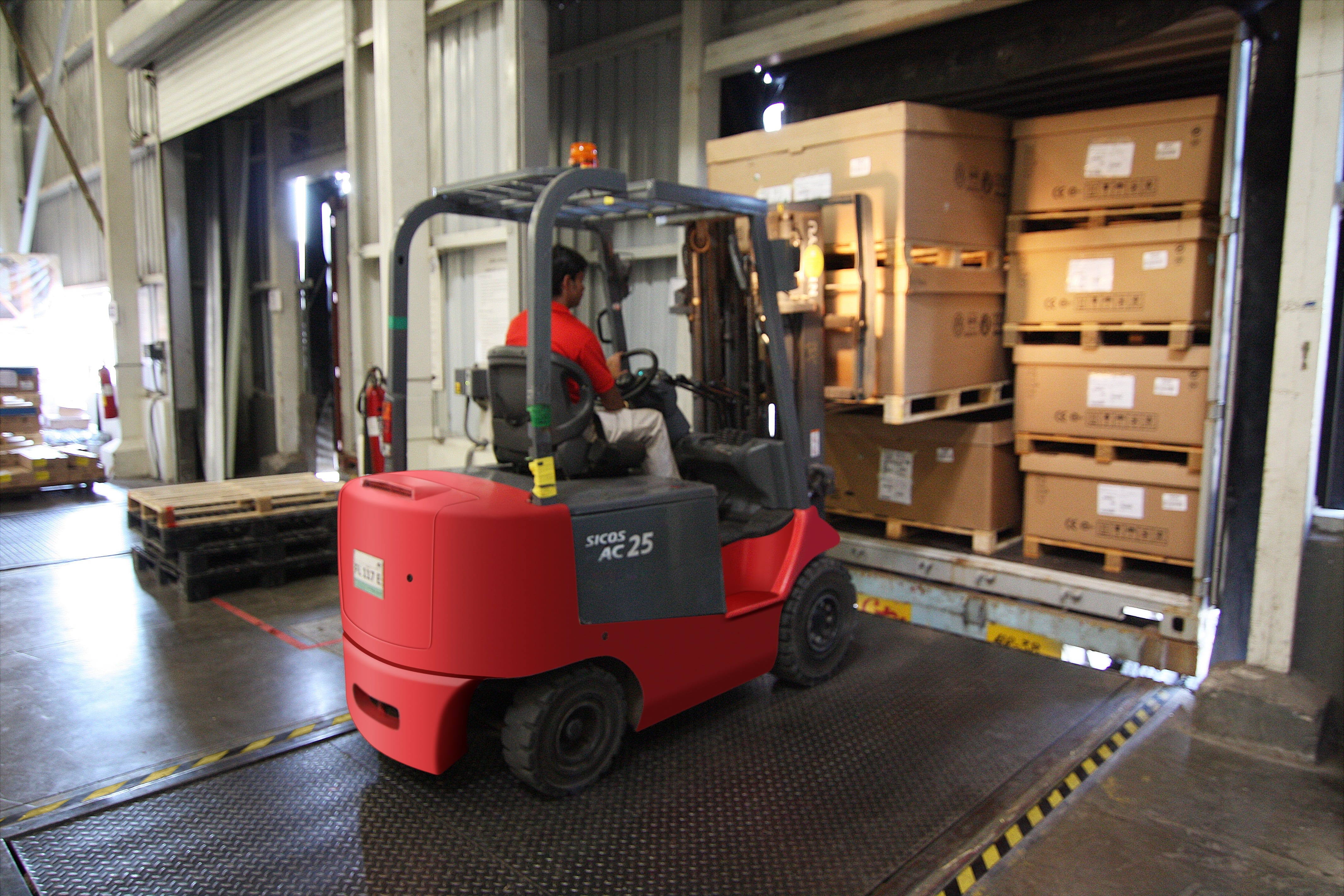 industrial, stack, factory, commercial, illuminated, delivering, goods, indoors, shipment, cargo, wheel, worker, forklift, domestic room, logistic, architecture, HD Wallpaper