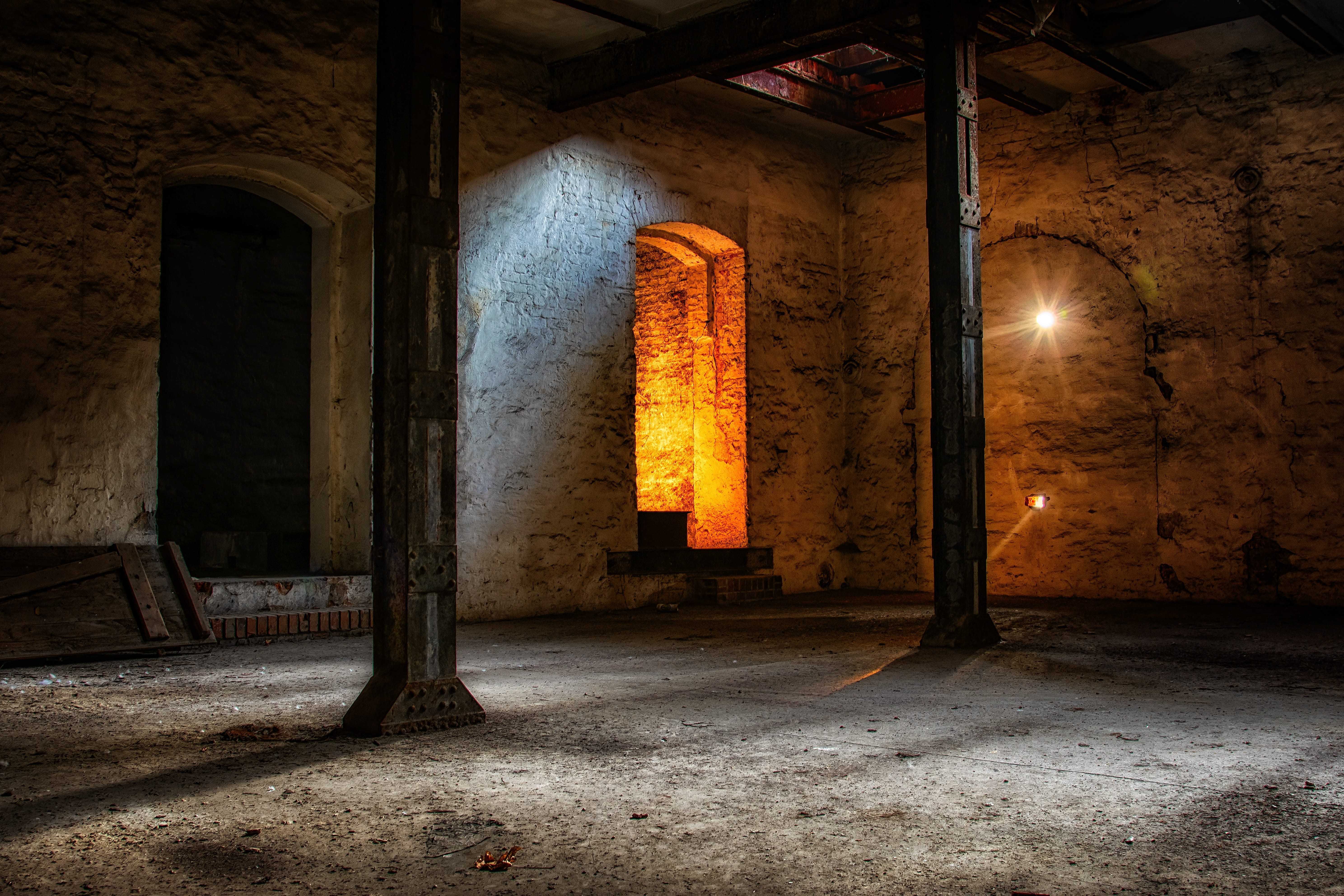 lost places, mystical, old, night, ceiling, hall, built structure, wall, arch, atmosphere, indoors, lighting equipment, empty, window, no people, illuminated, HD Wallpaper