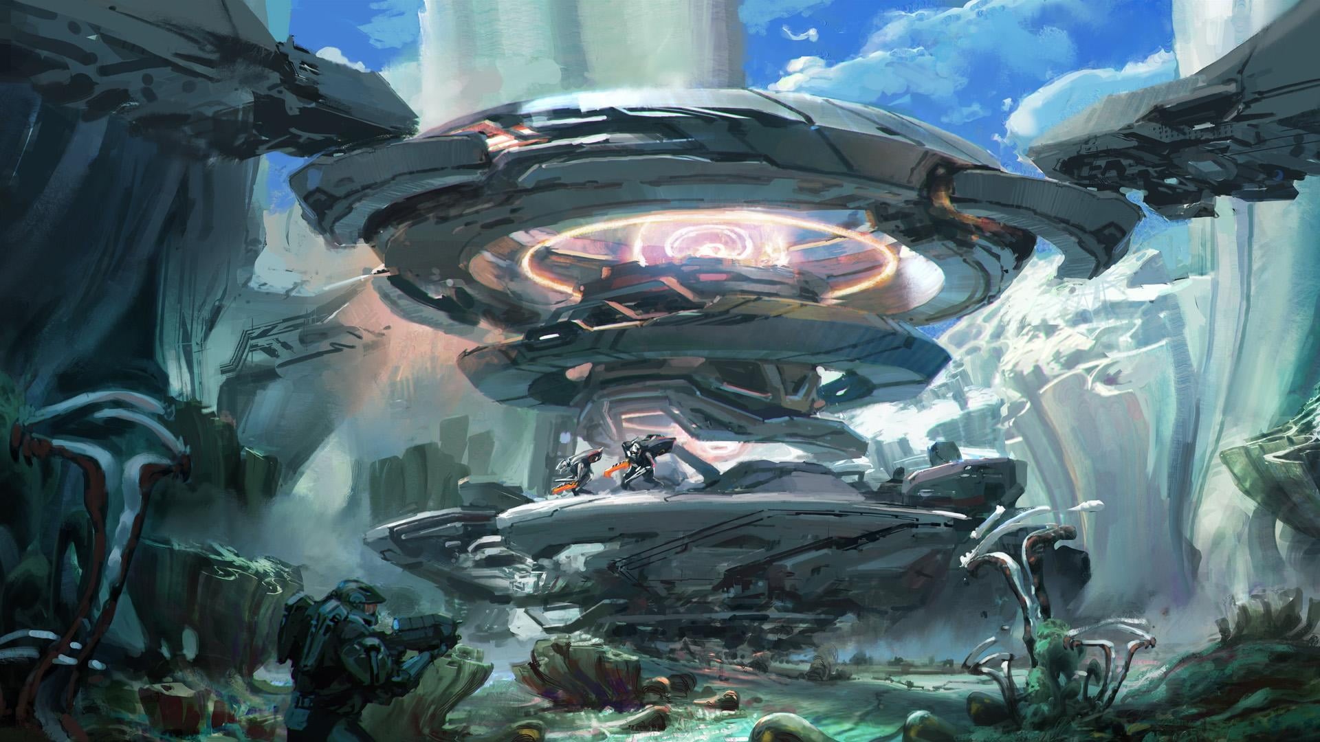 video games, concept art, 1080P, human representation, day, Halo 5: Guardians, religion, sculpture, low angle view, futuristic, video, game, HD Wallpaper