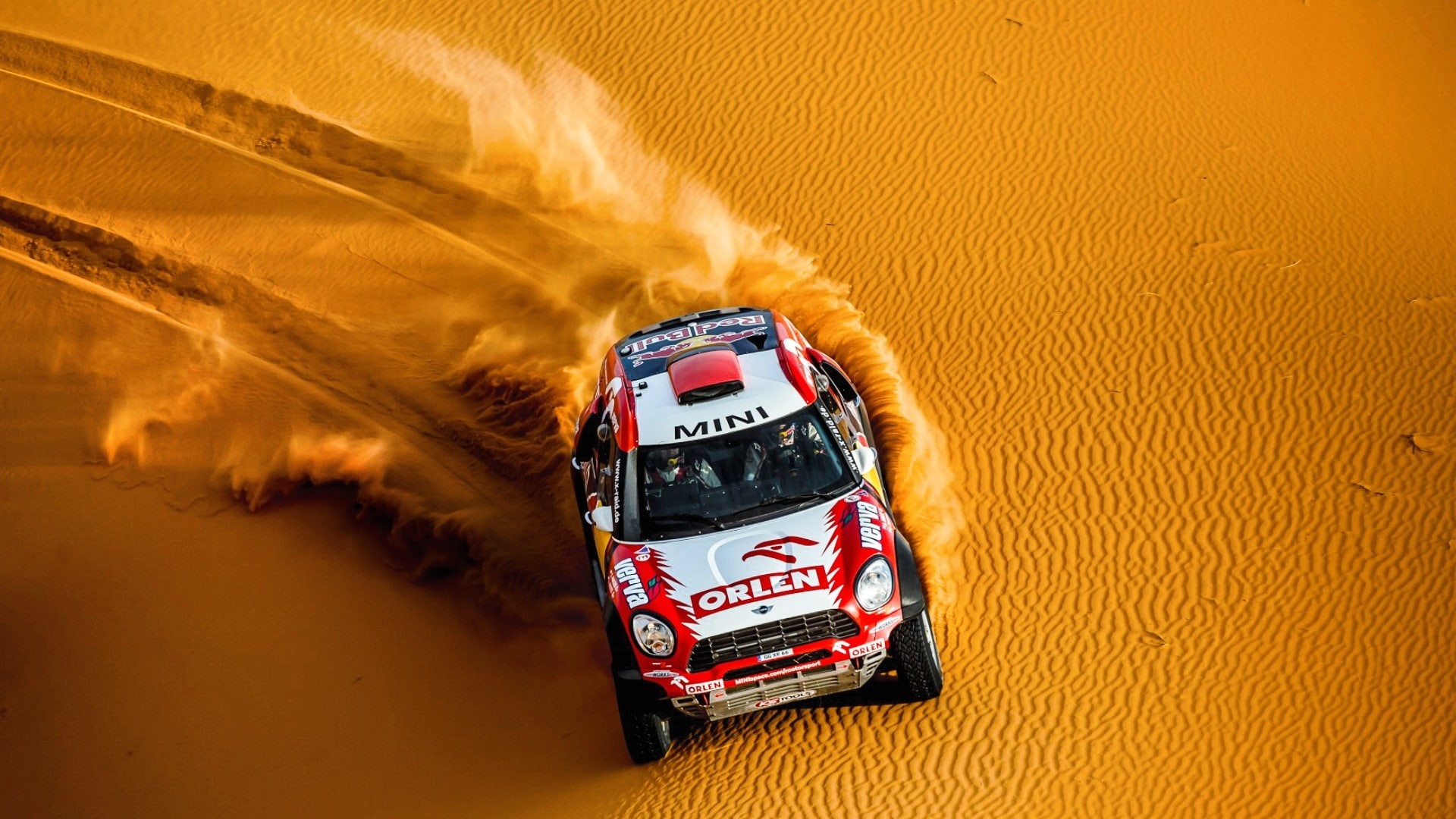 1080P, race cars, Red Bull, desert, sand, car, Rally, Mini Cooper, vehicle, HD Wallpaper