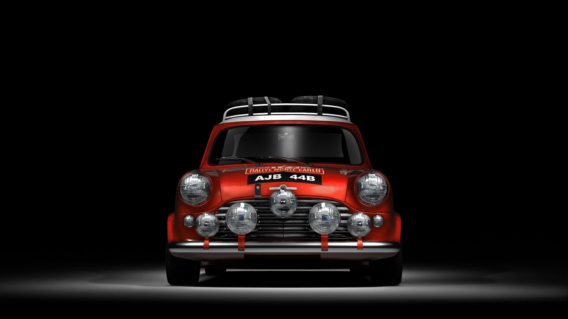 sports car, cooper, rallye, sports, black, background, red cars, 1080P, mini, car, red, black background, cars, mini cooper, HD Wallpaper