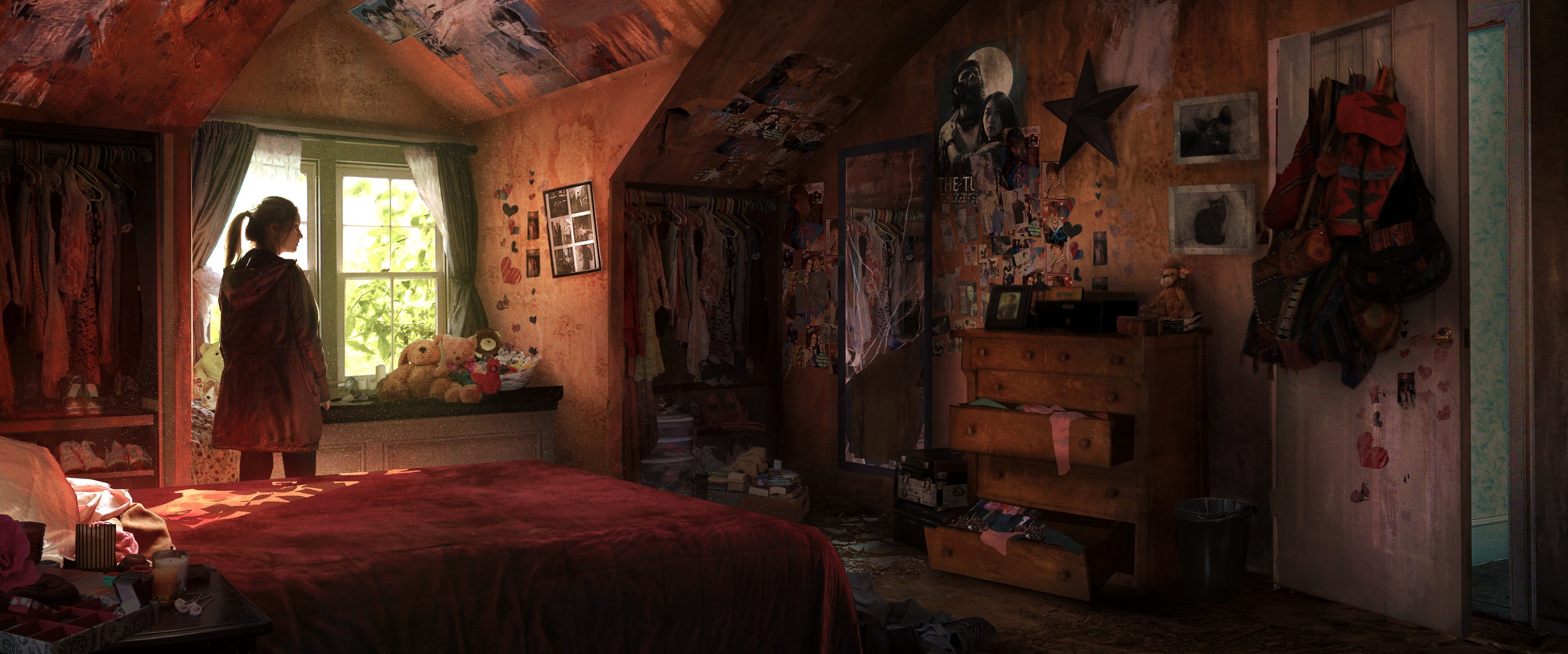 rear view, adult, lifestyles, video games, real people, inside, men, furniture, The Last of Us, indoors, standing, built structure, room, women, 4K, clothing, HD Wallpaper