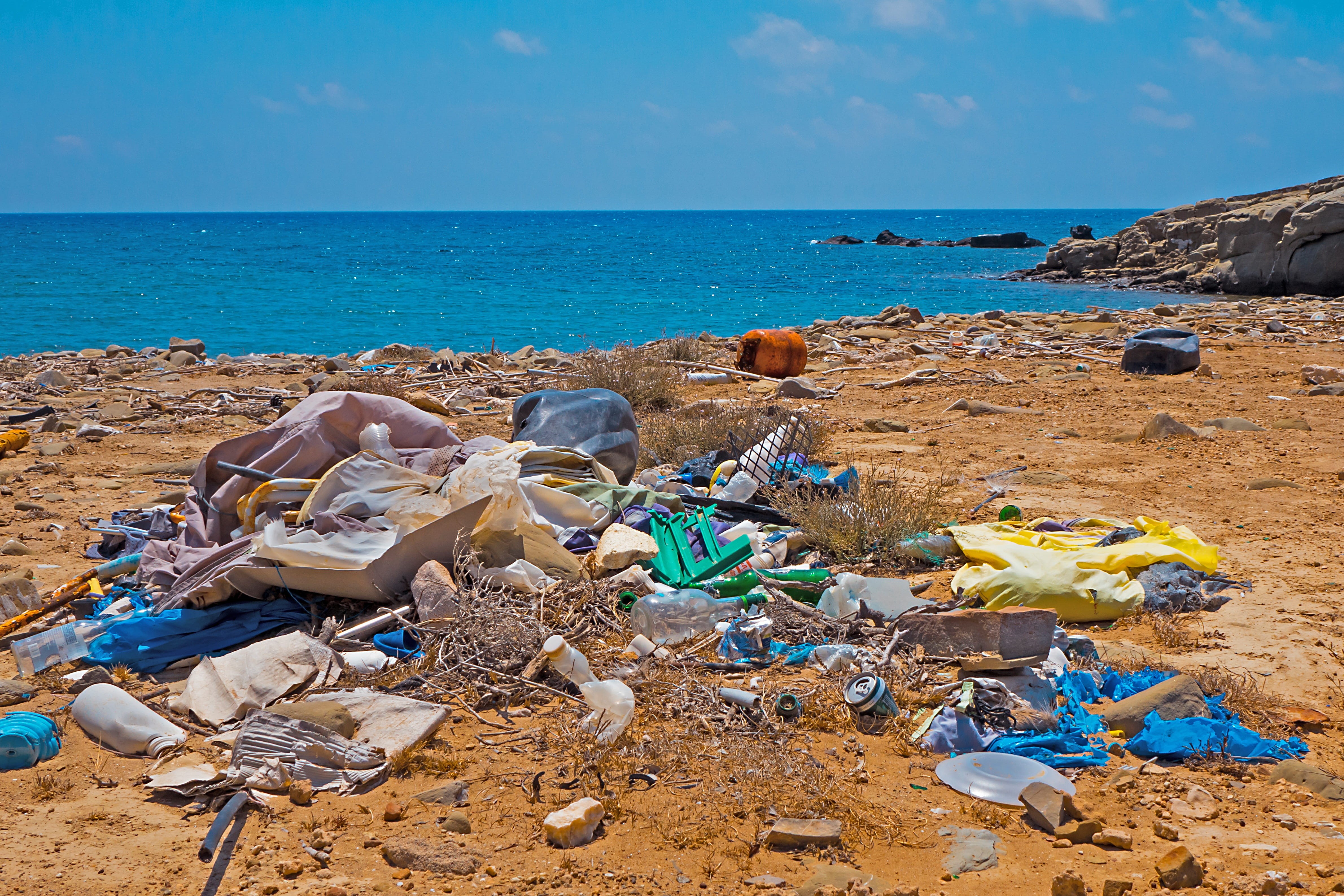 sky, messy, outdoors, dirty, sea, water pollution, horizon, 4K, rhodes, plastic, waste, land, beauty in nature, no people, water, environment, greece, HD Wallpaper