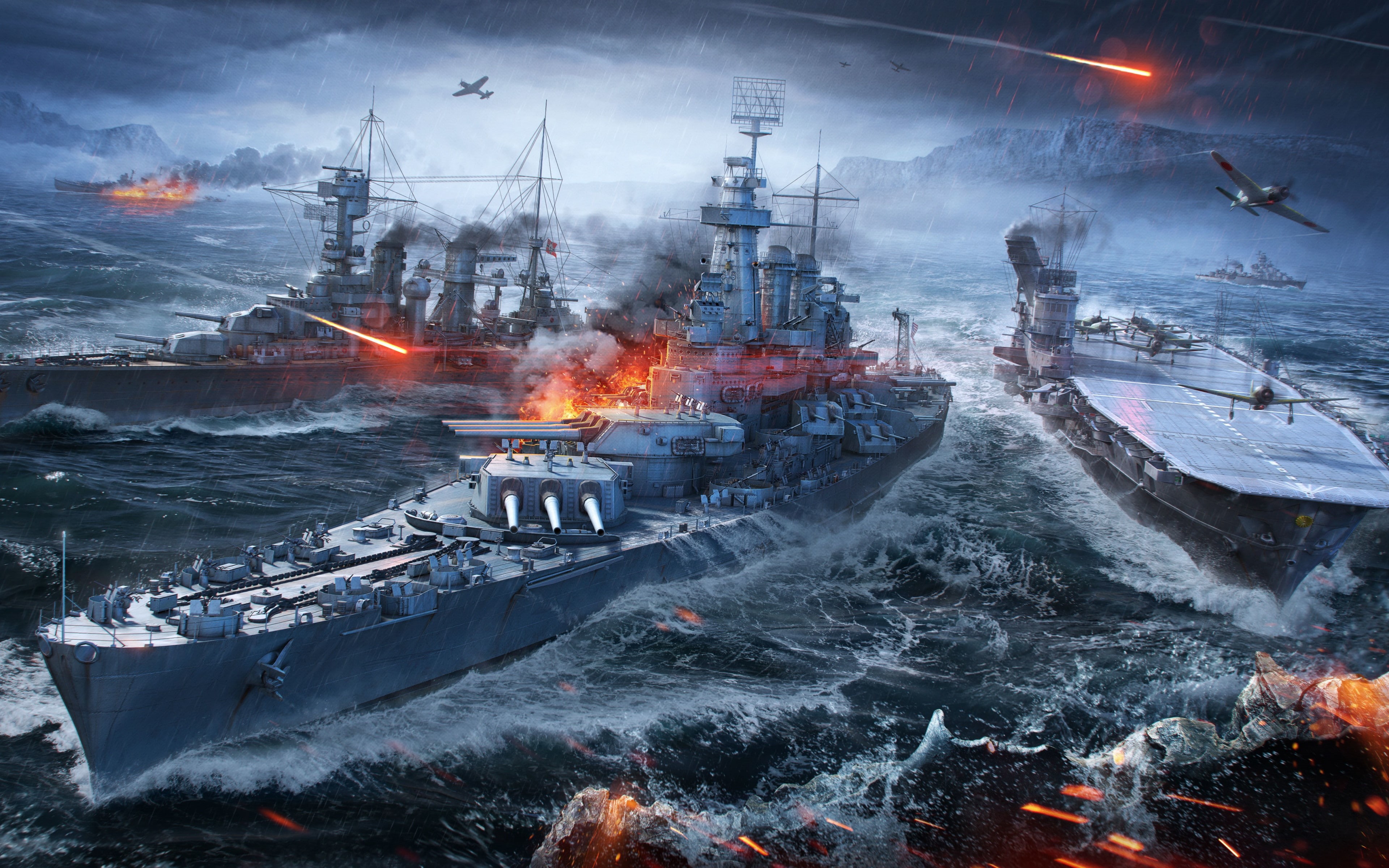 world of warships, 4K, ships, Download 3840x2400 world of warships, sea, wargaming net backgrounds, HD Wallpaper